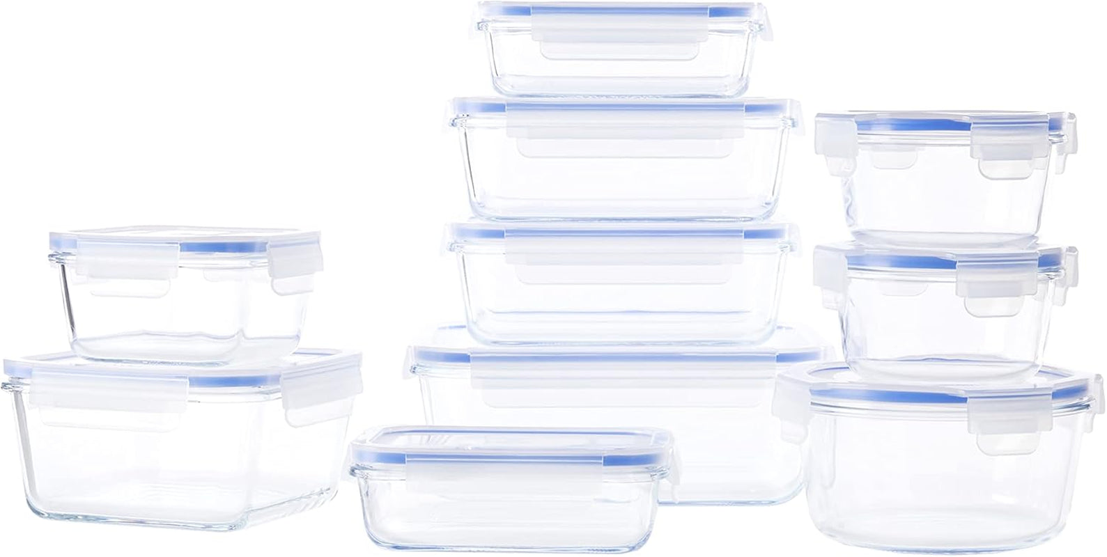 Amazon Basics Glazen Voedselcontainers met Deksels, 20 Stuks (10 Containers + 10 Deksels) BPA-vrij, Helderblauwe Voedselbewaardozen Naty Shop 20 Enkel