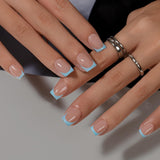 Korte Franse tip nepnagels - 30 stuks zwarte nagels om op korte vierkante nagels te lijmen, Franse tip nepnagels met lijm, vierkante kunstnagels set voor dames