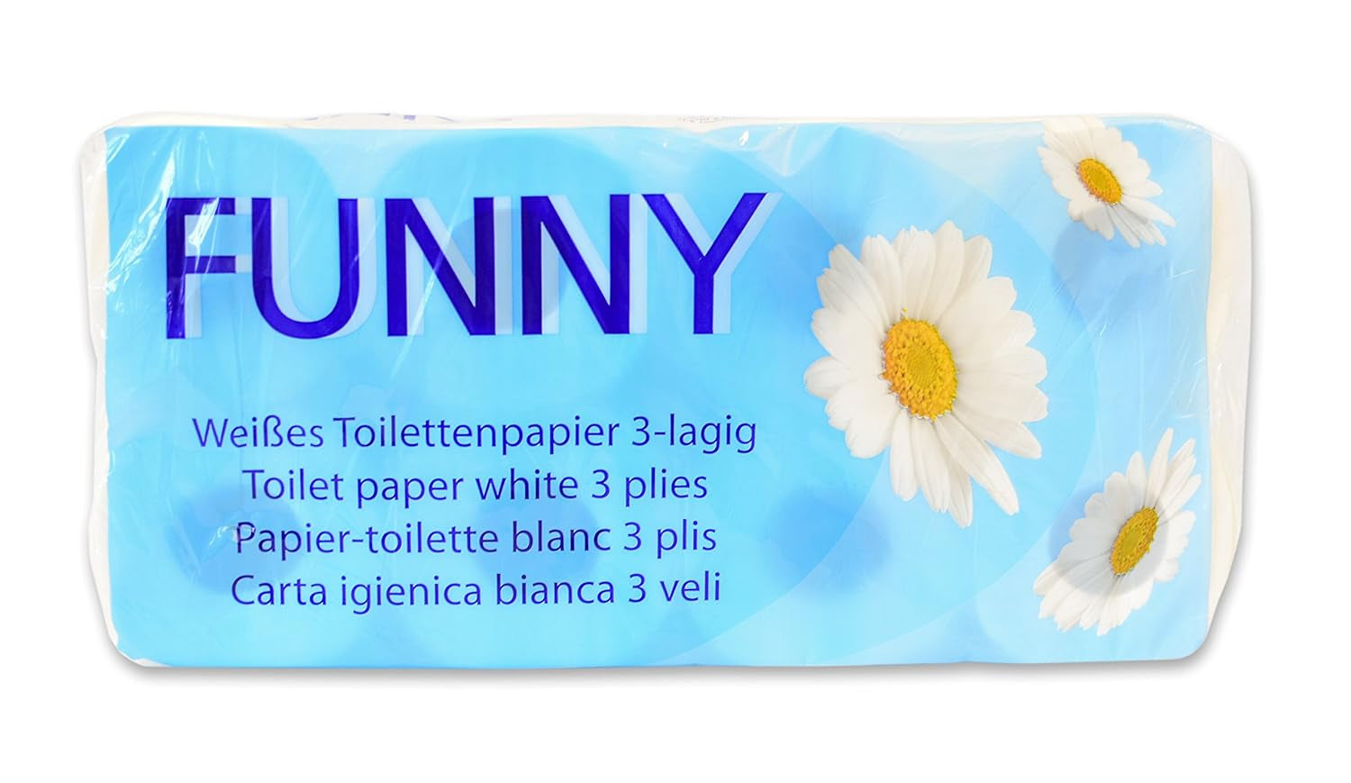 Grappig toiletpapier AG-014, 3-laags, 250 vellen, 9,5 cm x 11 cm, wit, enkel pakket van 8 rollen