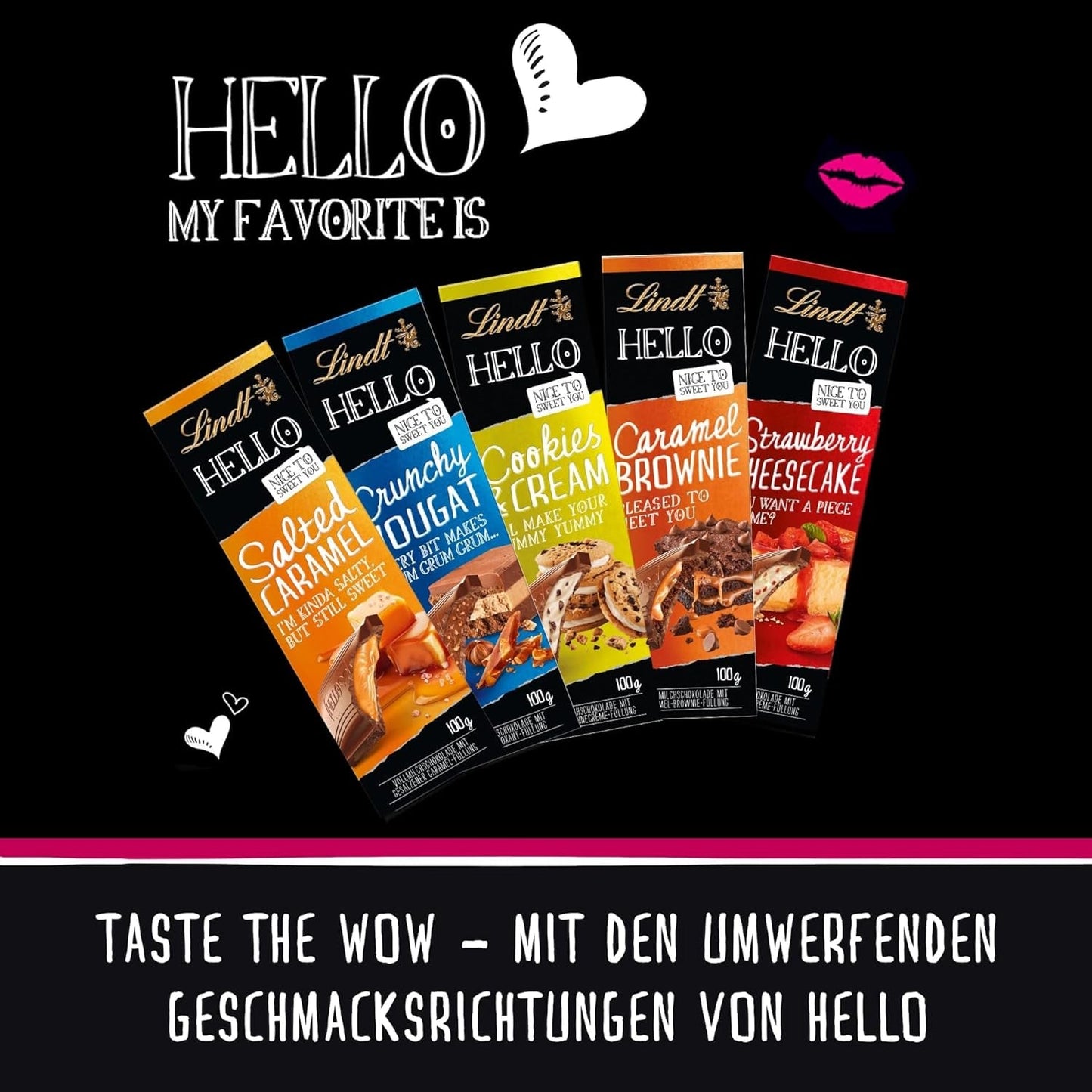 Lindt HALLO Aardbei-chocolade-cheesecake | Reep 100g | Melkchocolade met Aardbeienkwarkroomvulling | Chocoladereep | Chocolade cadeau