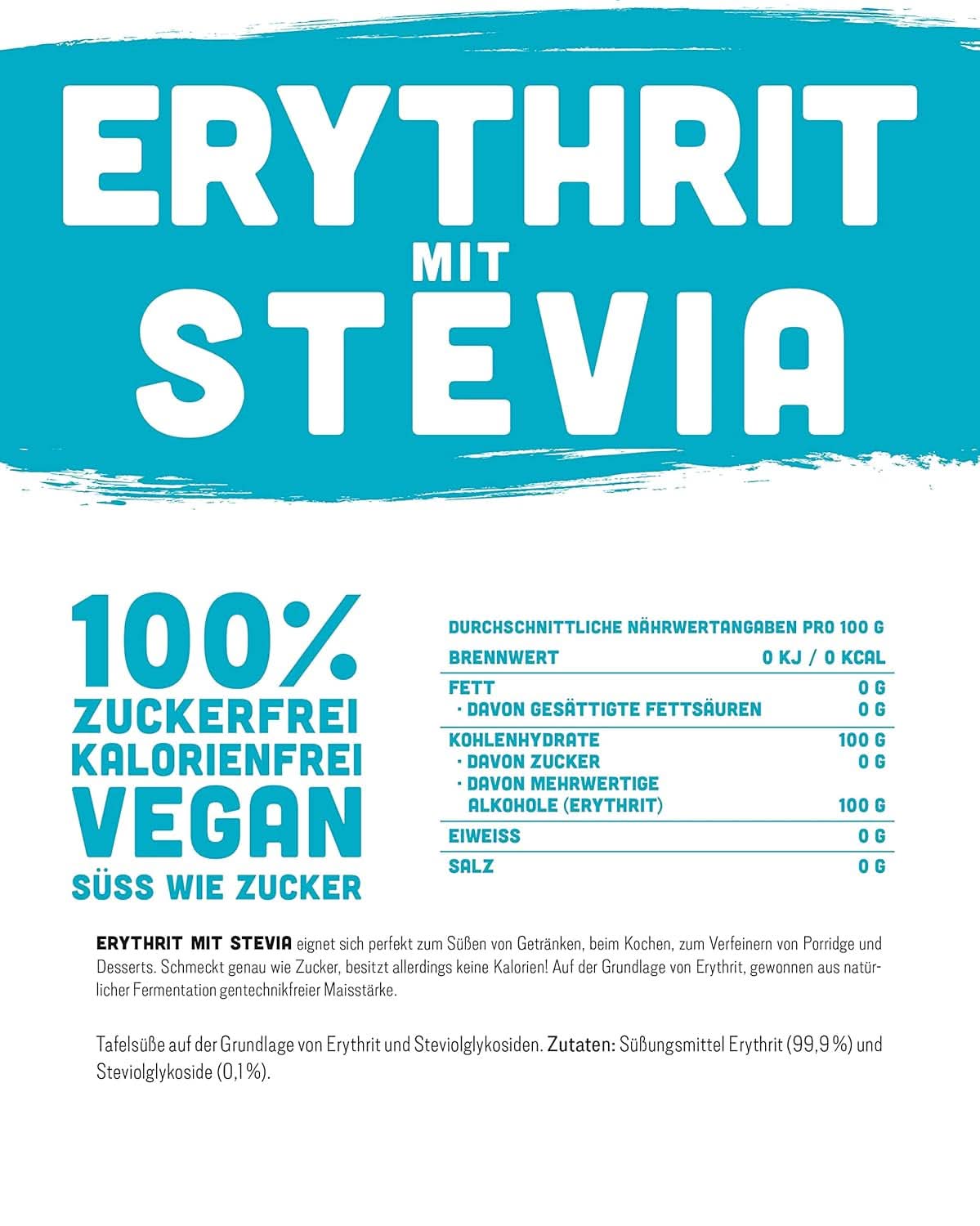Erythritol + Stevia Natuurlijke suikervervanger zonder calorieën 1:1, 1 Kg Zoetstoffen Naty Shop