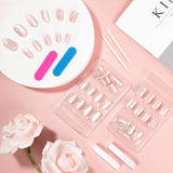 Kiiwah 48 stuks korte vierkante nagels roze kunstnagels lijm op korte nageltips valse nageltips