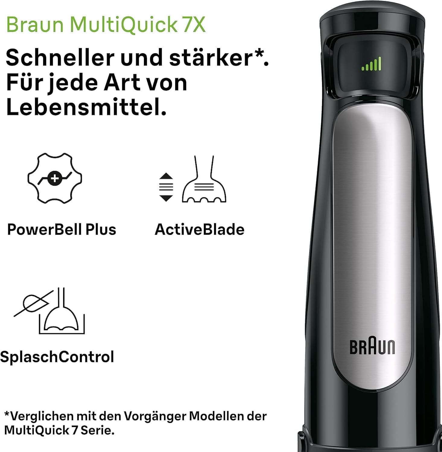 Braun Multiquick 7 MQ 7035X Stabmixer - Pürierstab Mit Abnehmbarem Edelstahl Mixfuß Mit Activeblade Technologie Zum Pürieren Der Härtesten Ingredient, Inkl. 3-delige set Zubehör, 1000 watt, Schwarz Kitchen Naty Shop