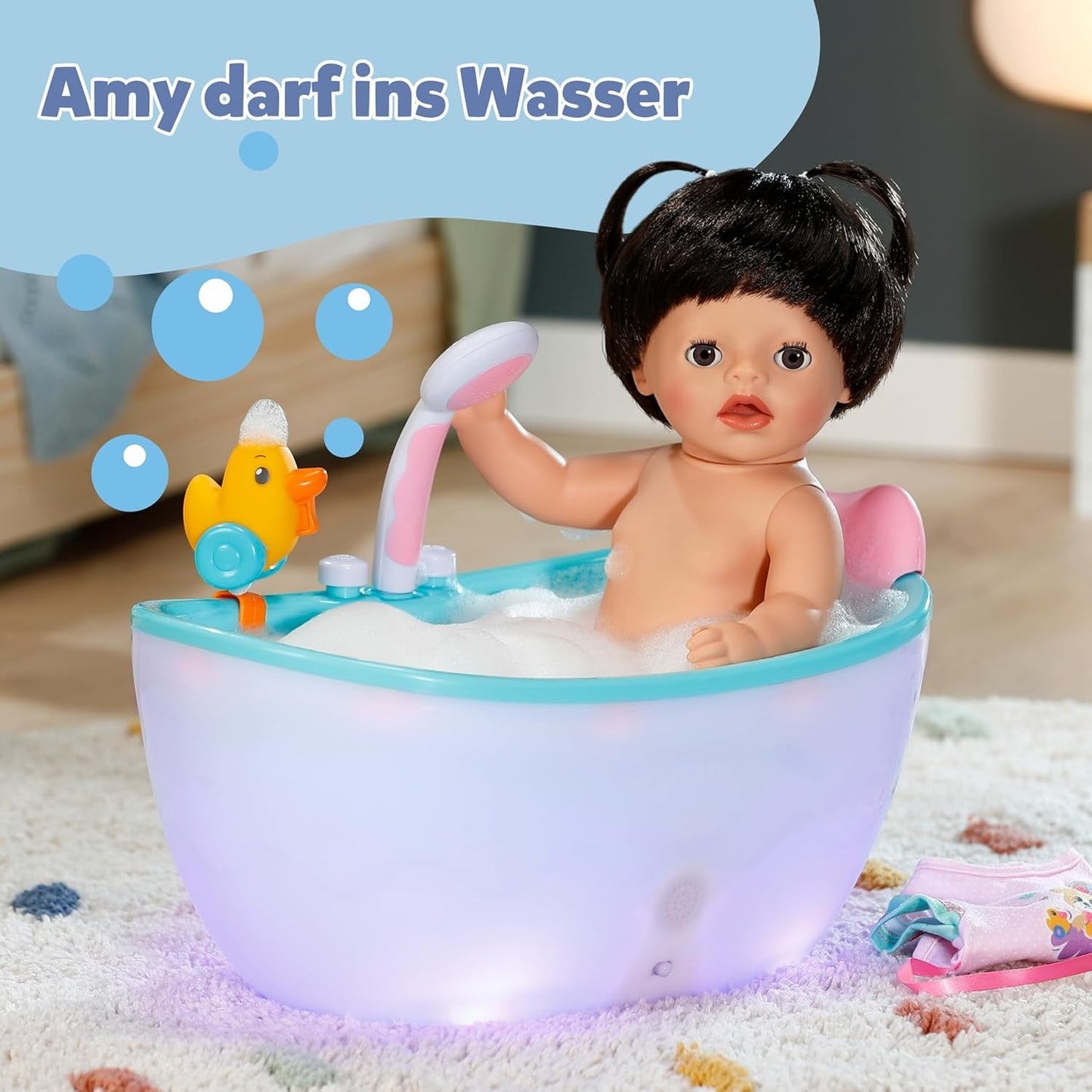 BABY Born Amy - pop van 36 cm - Babypop met 7 functies voor peuters vanaf 1 jaar - Werkt zonder batterijen - Inclusief accessoires en matras