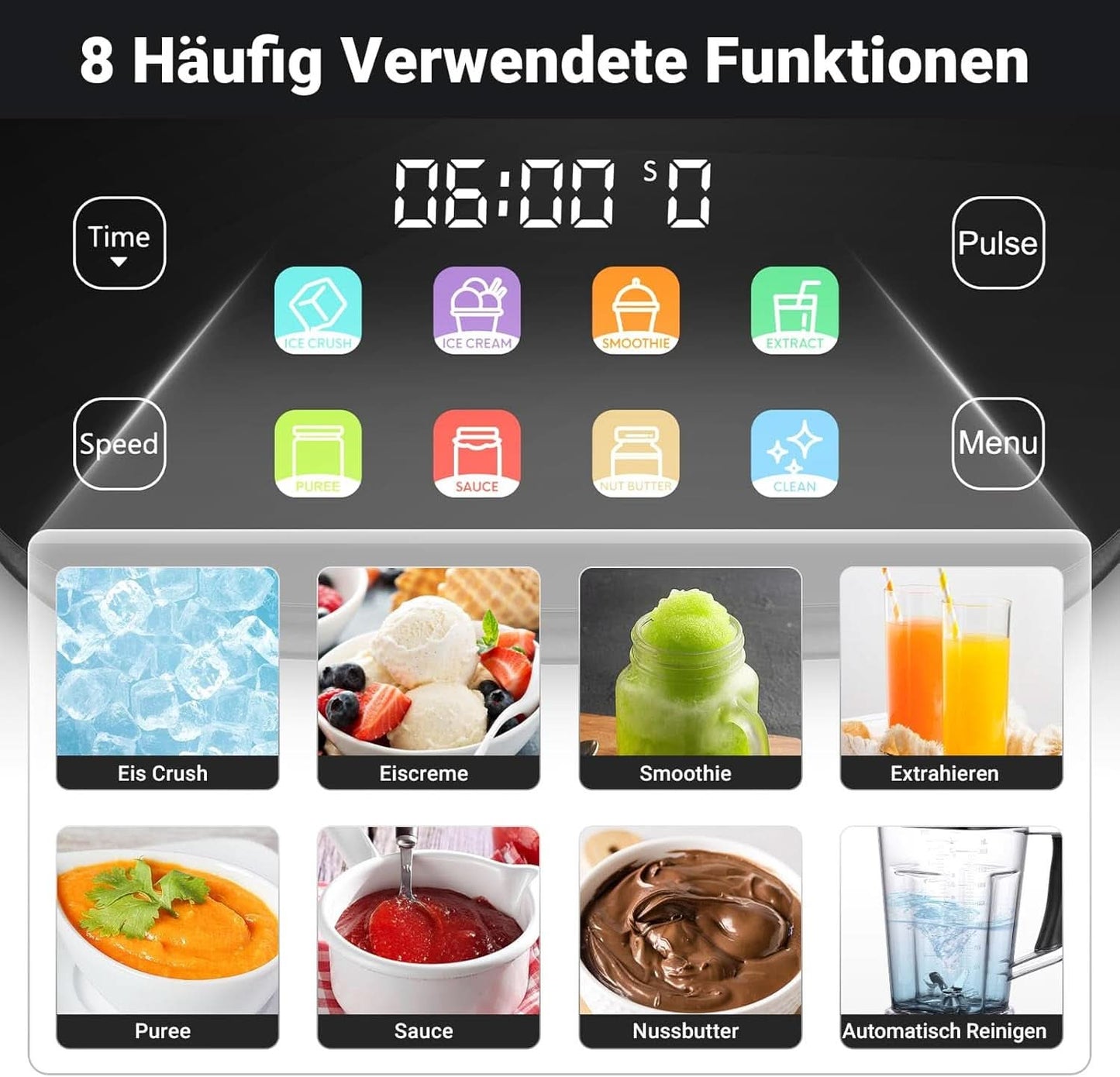 Blender AMZCHEF, 8 slimme menu's en 10 snelheden, LCD-touchscreen Kitchen Naty Shop