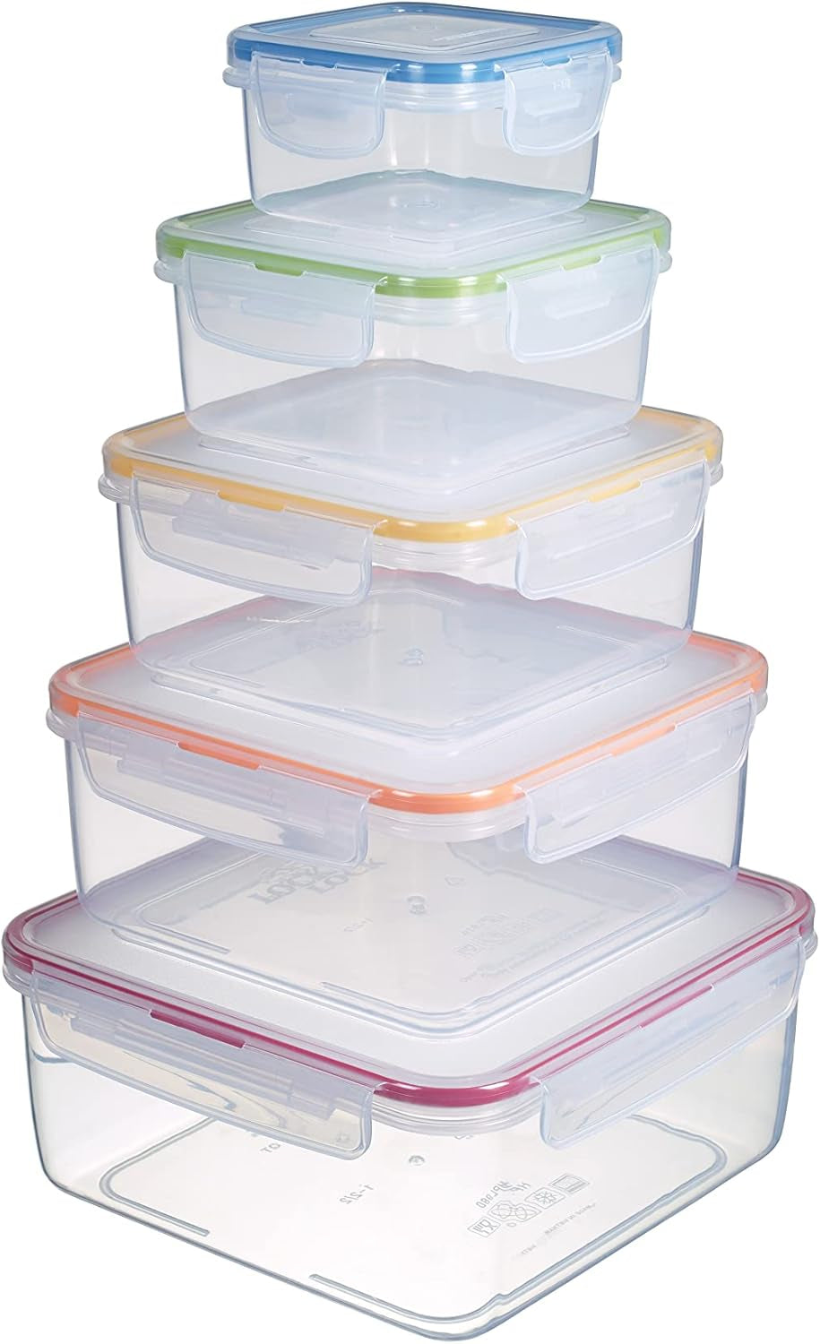 LocknLock PP Classic voedselbewaarpottenset 5-delig | 180 ml, 350 ml, 600 ml, 870 ml, 3,6 liter | 100% lucht- en waterdicht | zonder BPA | vriezer- en koelkastorganizer | vaatwasser- en magnetronbestendig Voedselbewaardozen Naty Shop Vierkant 5 st. (veelkleurig)