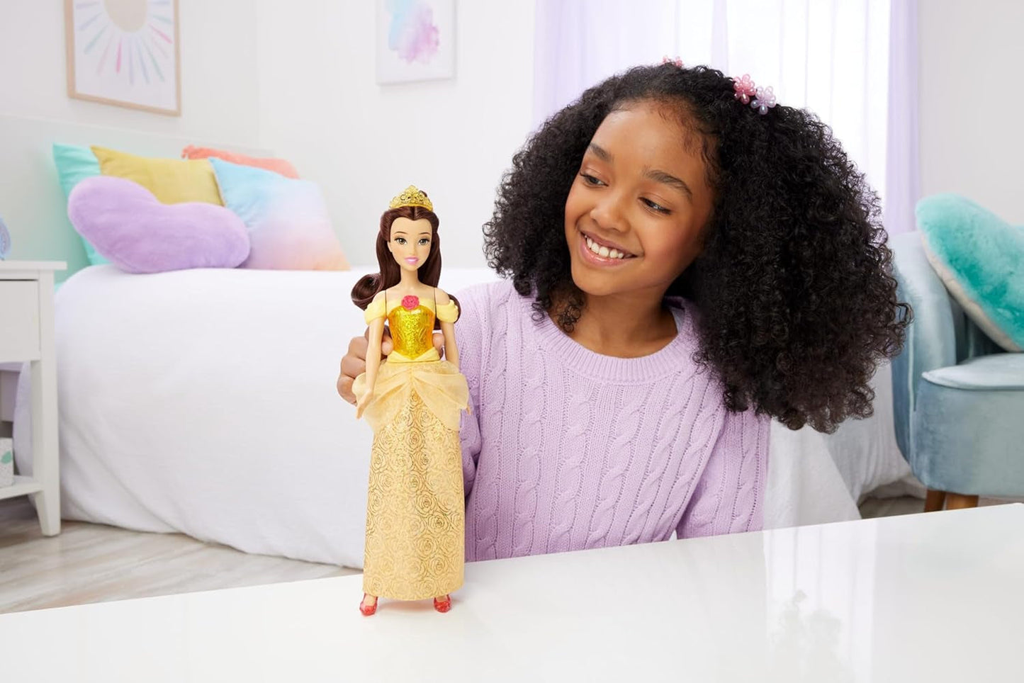 Mattel Disney Princess speelgoed gelede Belle modepop met sprankelende kleding en accessoires Disney film geïnspireerd cadeau voor kinderen HLW11