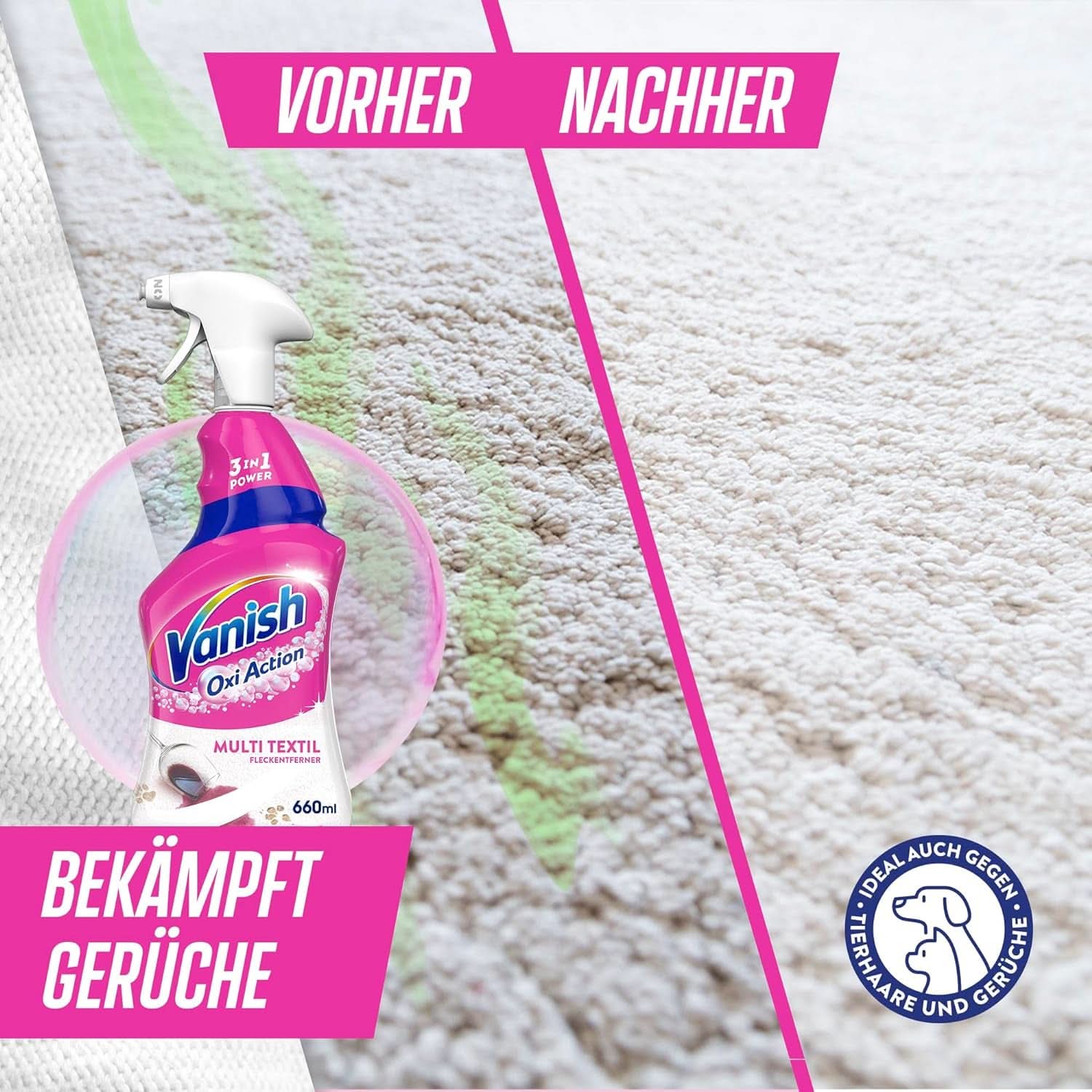 Vanish Oxi Action Multi - Textielvlekverwijderaar Spray - 660 ml - Textielwasmiddel voor tapijten en bekleding - tegen vuil en urinegeur Naty Shop