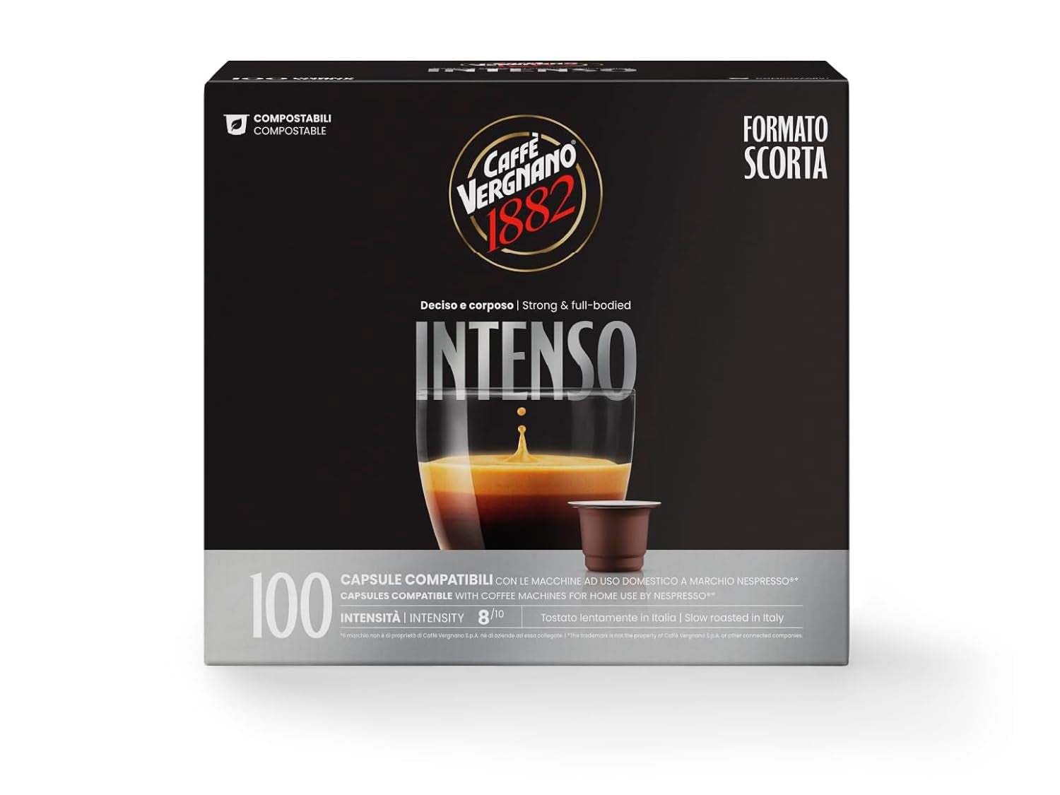 Caffè Vergnano 1882 - Èspresso Kompostierbare Kaffeekapseln , Compatibel met Nespresso, Intenso (Intenso) - Packung Enthält 100 Kapseln