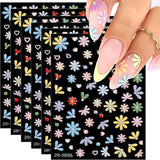 JMEOWIO 3D Nagelsticker Frühling Blumen 5 Blatt Nagelaufkleber 5D Stereoskopisch Selbstklebend Bunte Blüte Nail Art Sticker Decoratie Nageldesign Zubehör