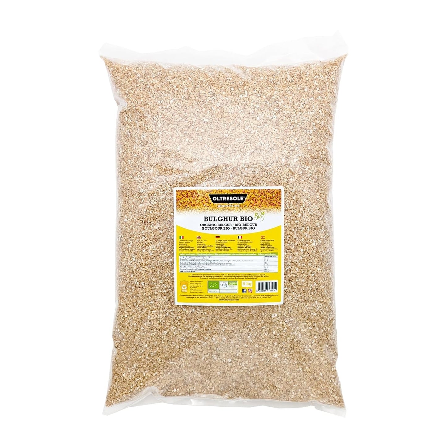 Biologische Italiaanse Bulgur 5 kg, volkoren, durumtarwe, gebroken tarwe, ideaal voor het maken van tabouleh en oosterse gerechten, praktisch formaat