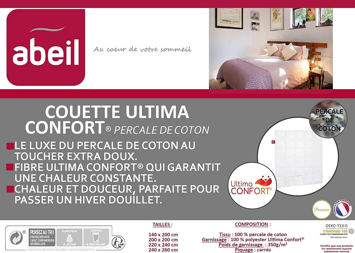 Abeil Premium Ultima Comfort dekbed van perkalkatoen, 200 x 200 cm Dekbedden en dekbedden Naty Shop
