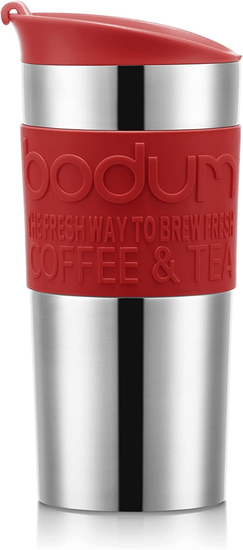 Thermomok Bodum K11067-04 TRAVEL PRESS SET, dubbelwandig, roestvrij staal, extra deksel, 0,35 l, rood