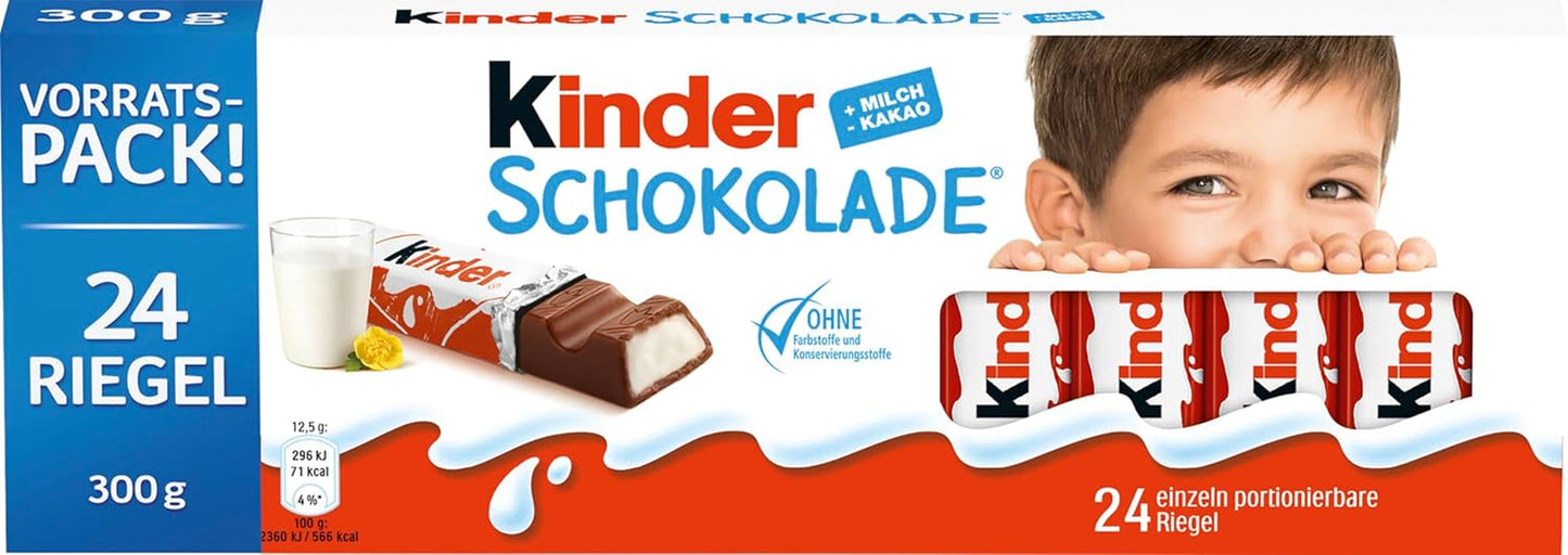 Kinder Chocolate - Gevulde melkchocoladerepen - 1 pakje met 24 individuele repen (24 x 12,5 g).
