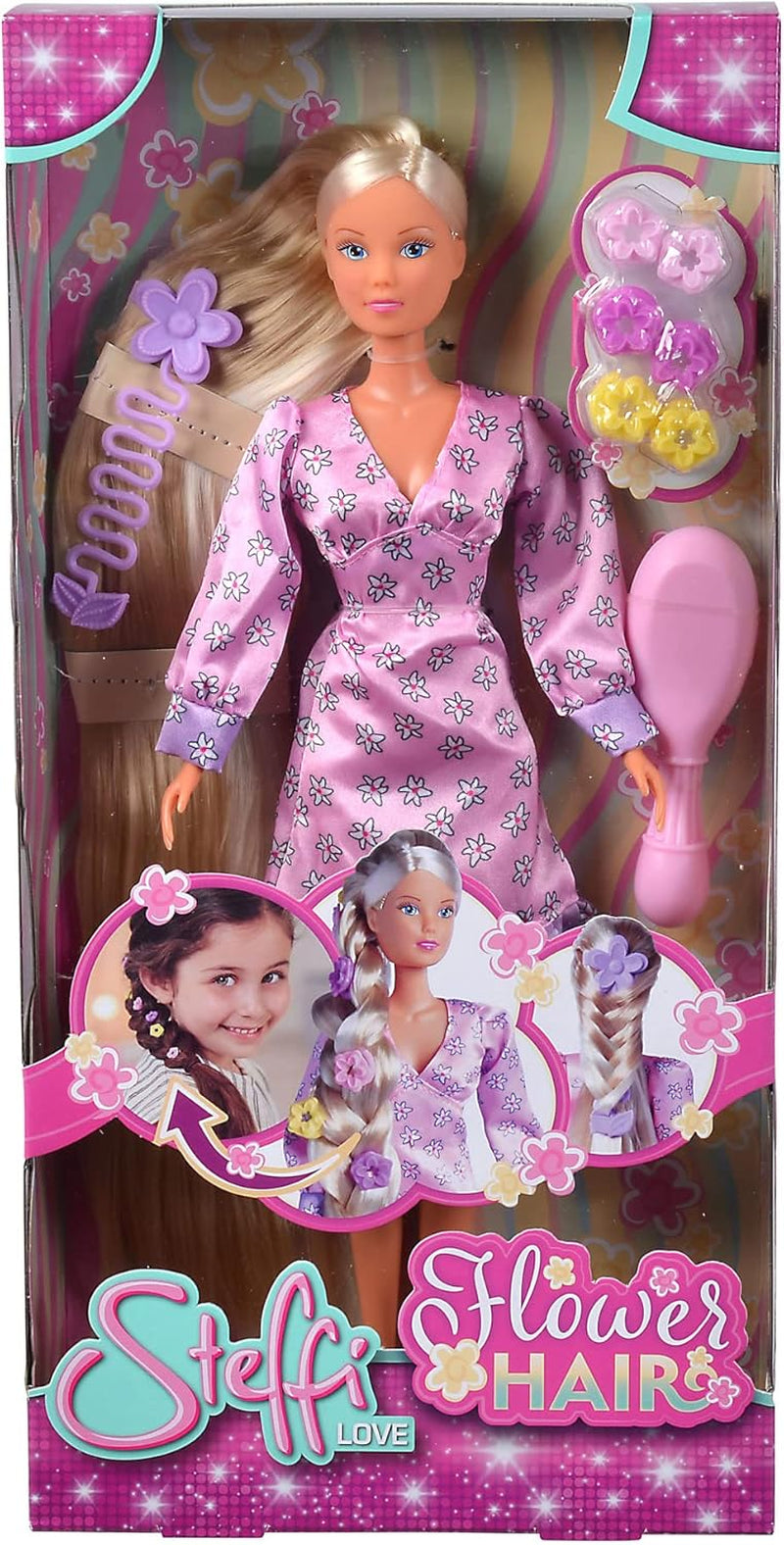 Simba 105733640 - Steffi Love Flower Hair, pop met extra lang haar, inclusief 6 clips, vlechtaccessoire en kam, 29 cm, vanaf 3 jaar