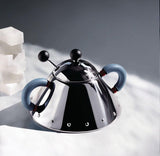 Alessi theepot met roestvrijstalen lepel, PA-handgrepen en knop, zwart