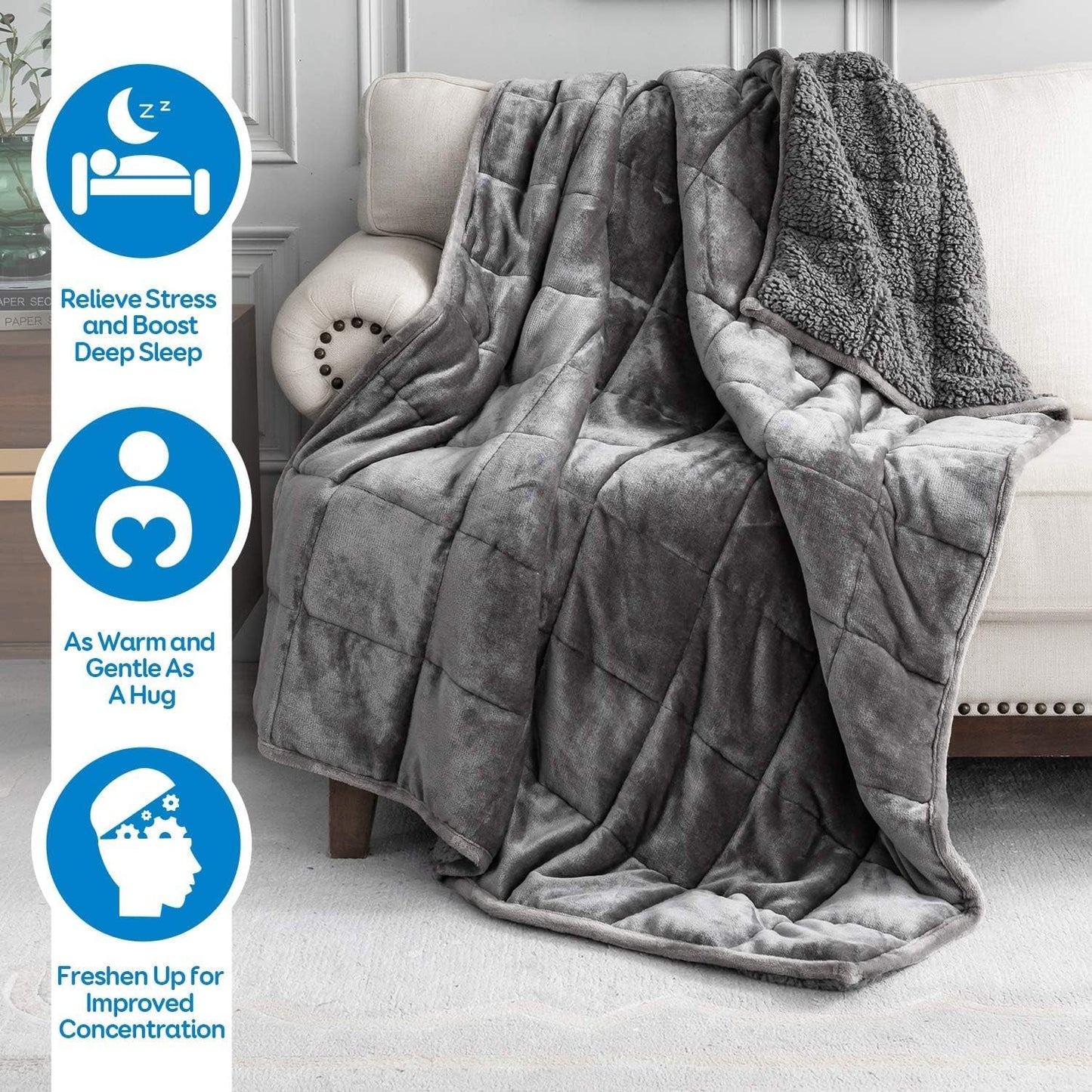 Cottonblue verzwaarde deken 6,8kg Queen size flanel Shaggy Sherpa verzwaarde deken voor volwassenen Comfortabele verzwaarde dekens om te kalmeren en te ontspannen Zware dekbedden 152,4 X 203,2 Naty Shop Quilts & Quilts