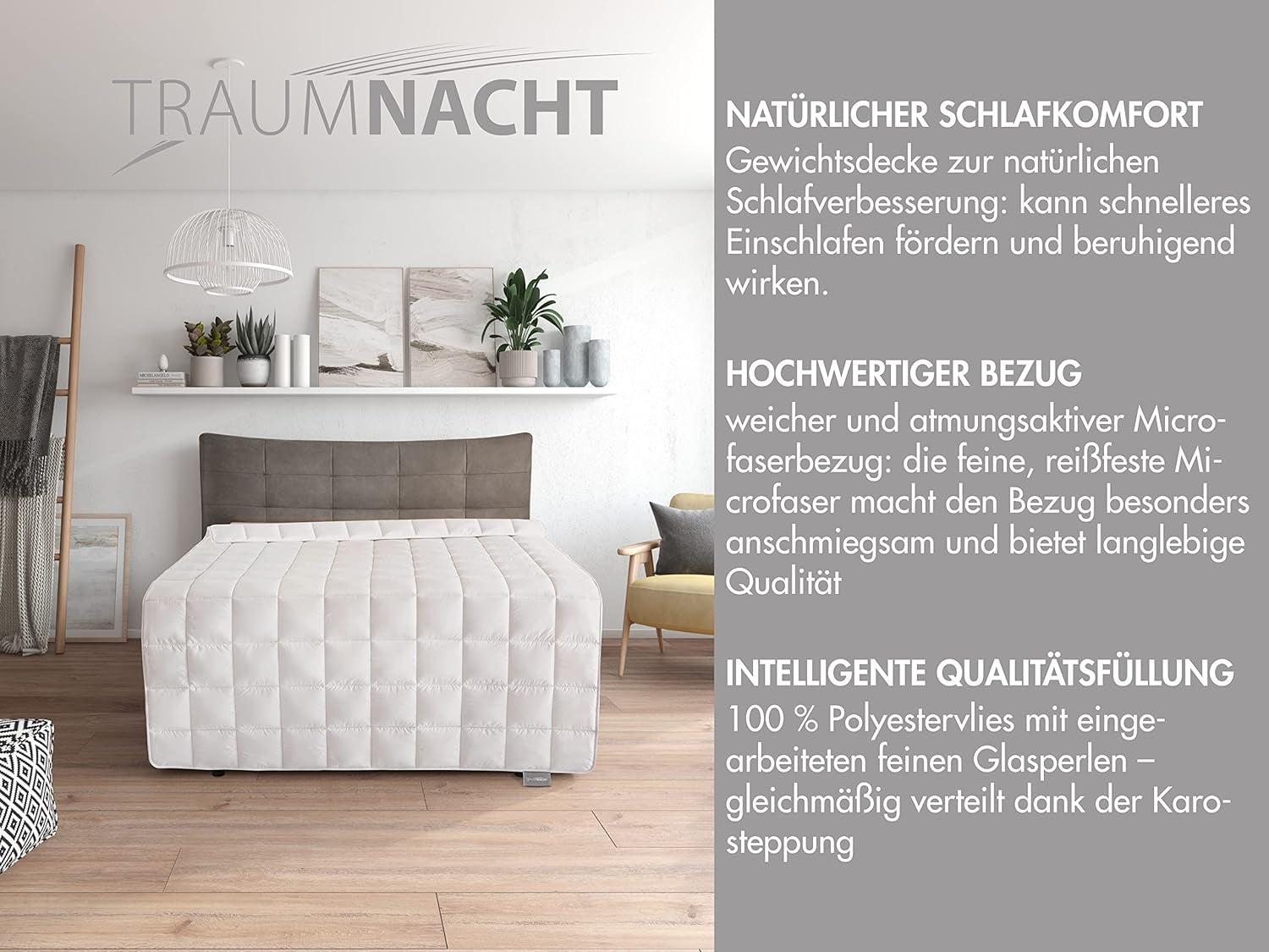 Traumnacht ontspanningsdeken 135 X 200 Cm, 4 kg verzwaarde deken voor kalmering en stressverlichting, aanbevolen voor volwassenen, Oeko-Tex gecertificeerd, geproduceerd volgens Duitse kwaliteitsnormen Quilts en quilts Naty Shop