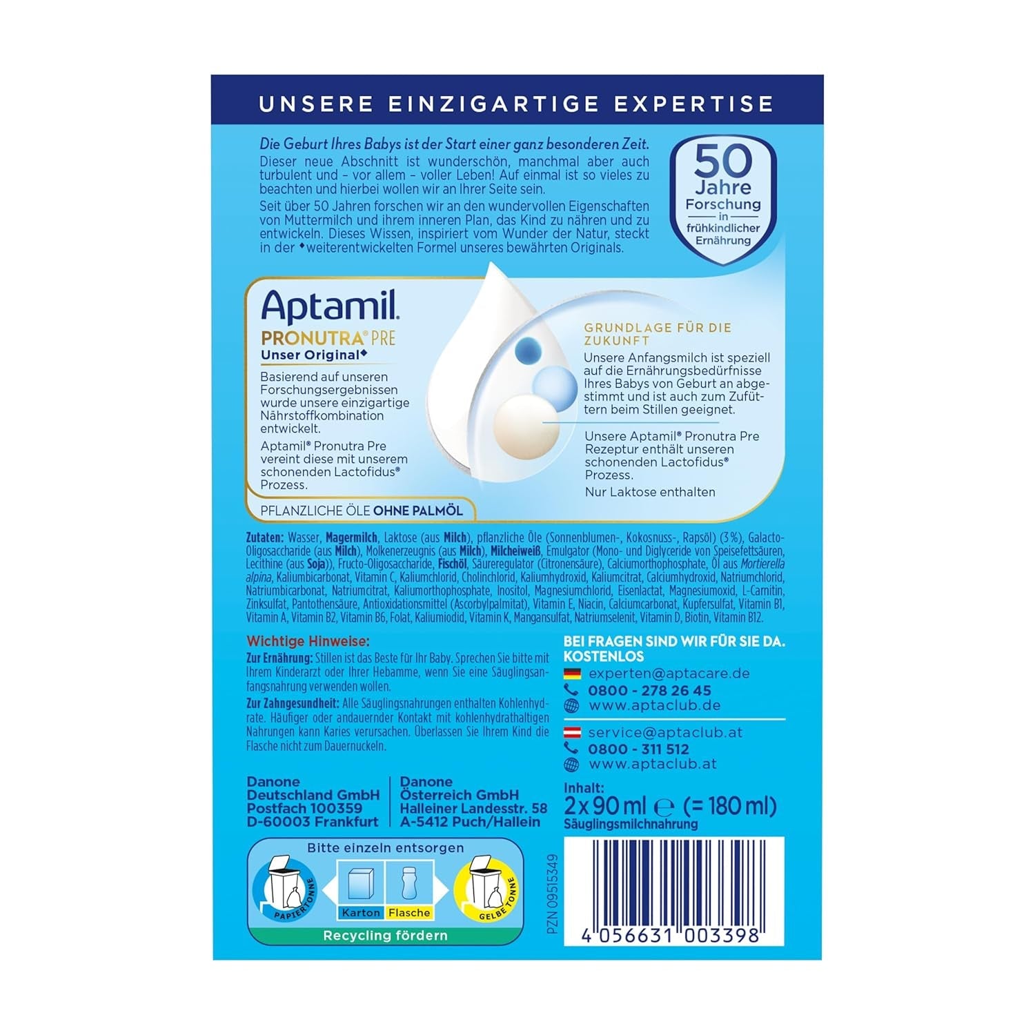 Aptamil Pronutra-ADVANCE PRE, drinkbaar, 4x2x90ml (Verpakking met 4)