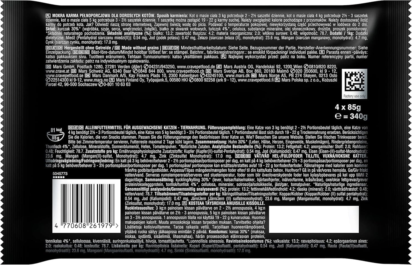 CRAVE Katze Portionsbeutel Multipack Saus met Tonijn 13 x 4x85g