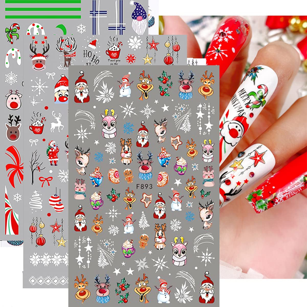 10 Blatt Nagelsticker Weihnachten Nagelaufkleber Selbstklebend Bule White Pine Tree Rentier Nail Art Sticker Decoratie Nageldesign Zubehör
