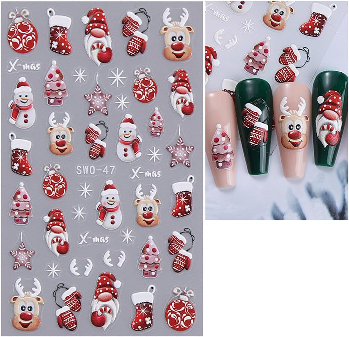 JMEOWIO Nagelsticker Weihnachten 6 Blatt Nail Art Sticker Selbstklebend Nagelaufkleber Schneeflocke Winterurlaub Niedlich Decoratie Nageldesign Zubehör