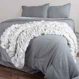 Lavish Home Oversized Gerüschte namaakbontdeken, 152,4 x 203,2 cm, jacquard namaakbont, queensize plaid voor bedden en banken, grijze bedden en dekens Lavish Home