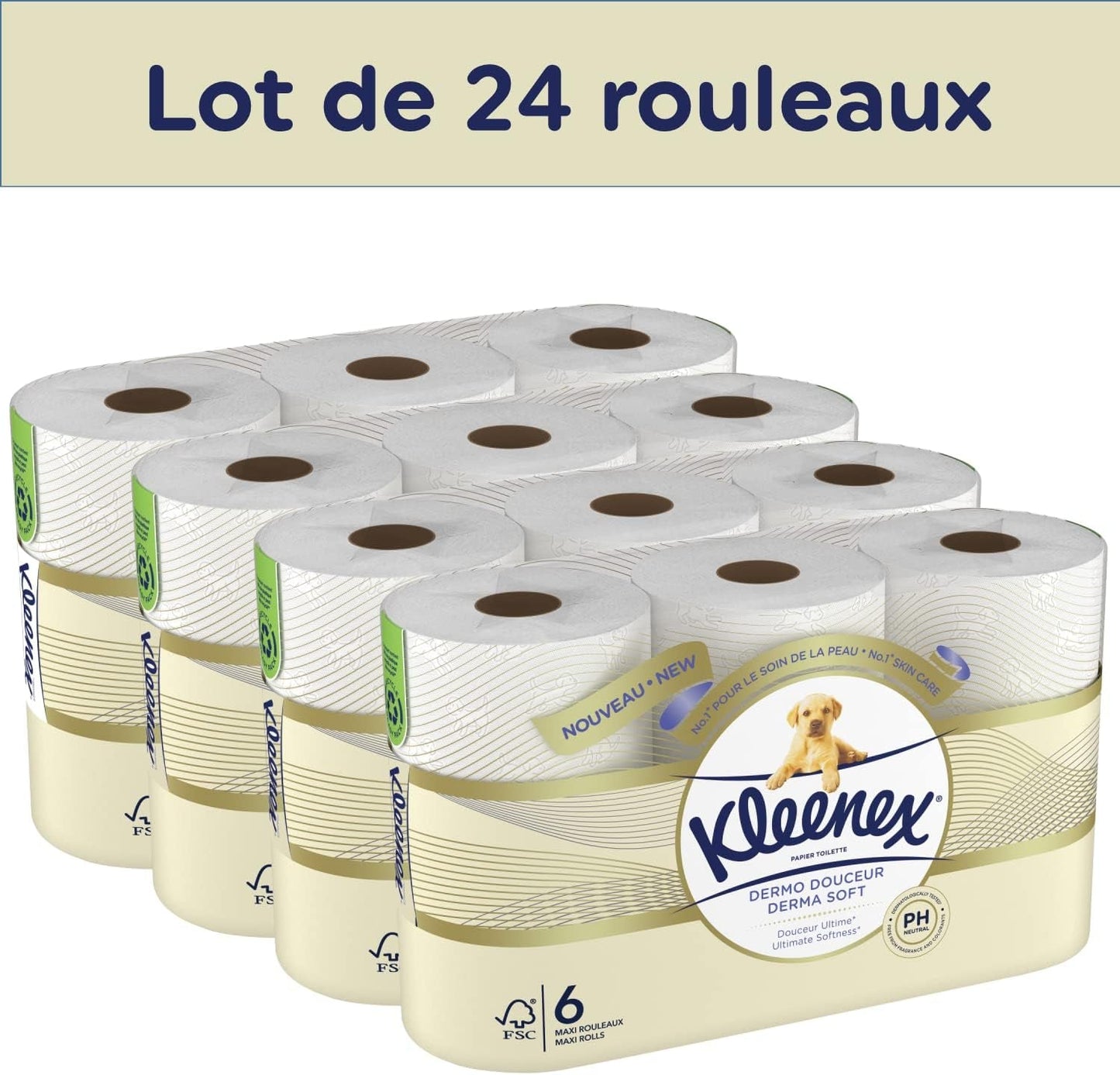 KLEENEX Dermo Douceur 4230420 Toiletpapier, 24 rollen (4 X 6 rollen) wit, 24 Unité (veel van 6)