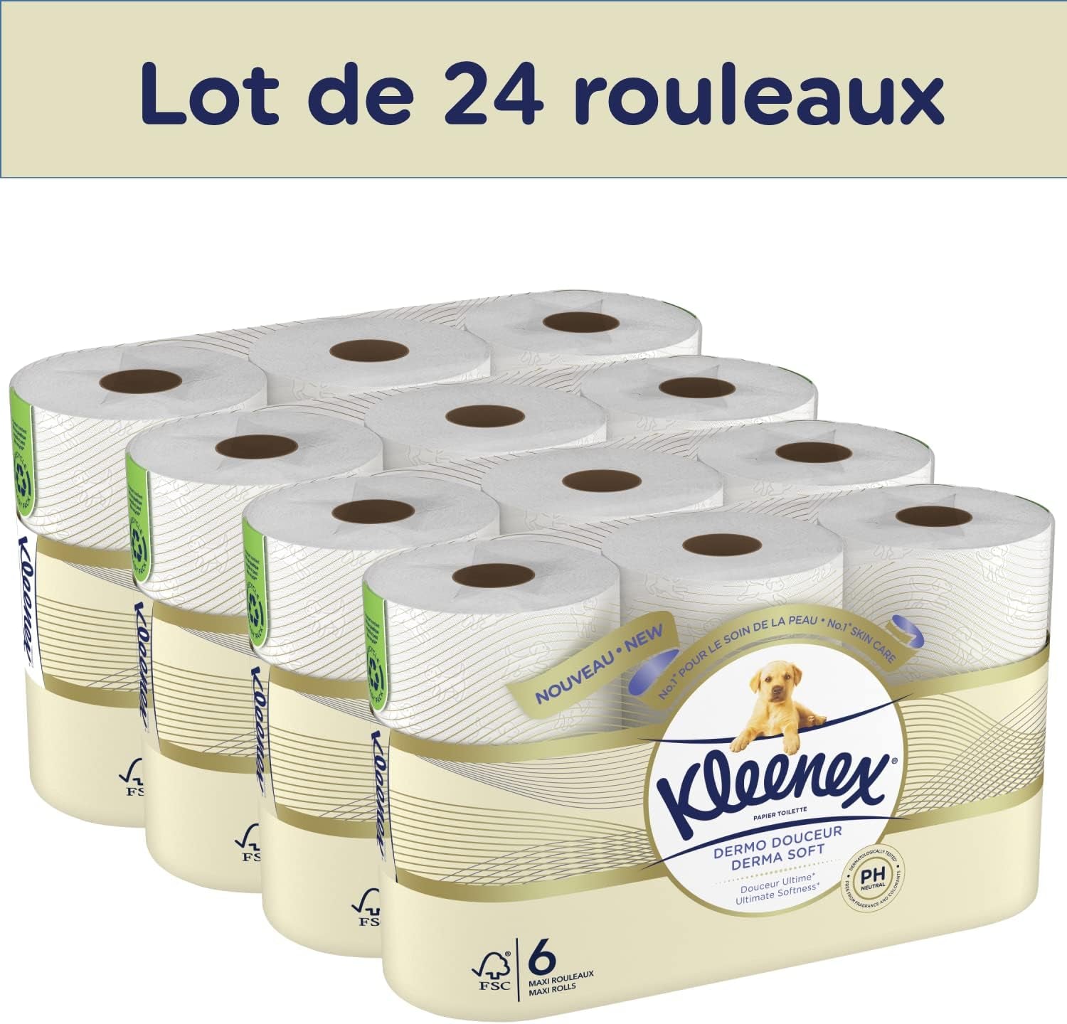 KLEENEX Dermo Douceur 4230420 Toiletpapier, 24 rollen (4 X 6 rollen) wit, 24 Unité (veel van 6)
