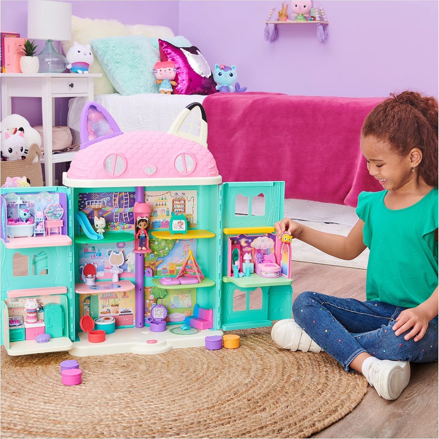 Gabby Dollhouse Deluxe Kamer Groovy Muziekkamer en Deluxe Kamer Sweet Dreams Fluffy Cat Slaapkamer