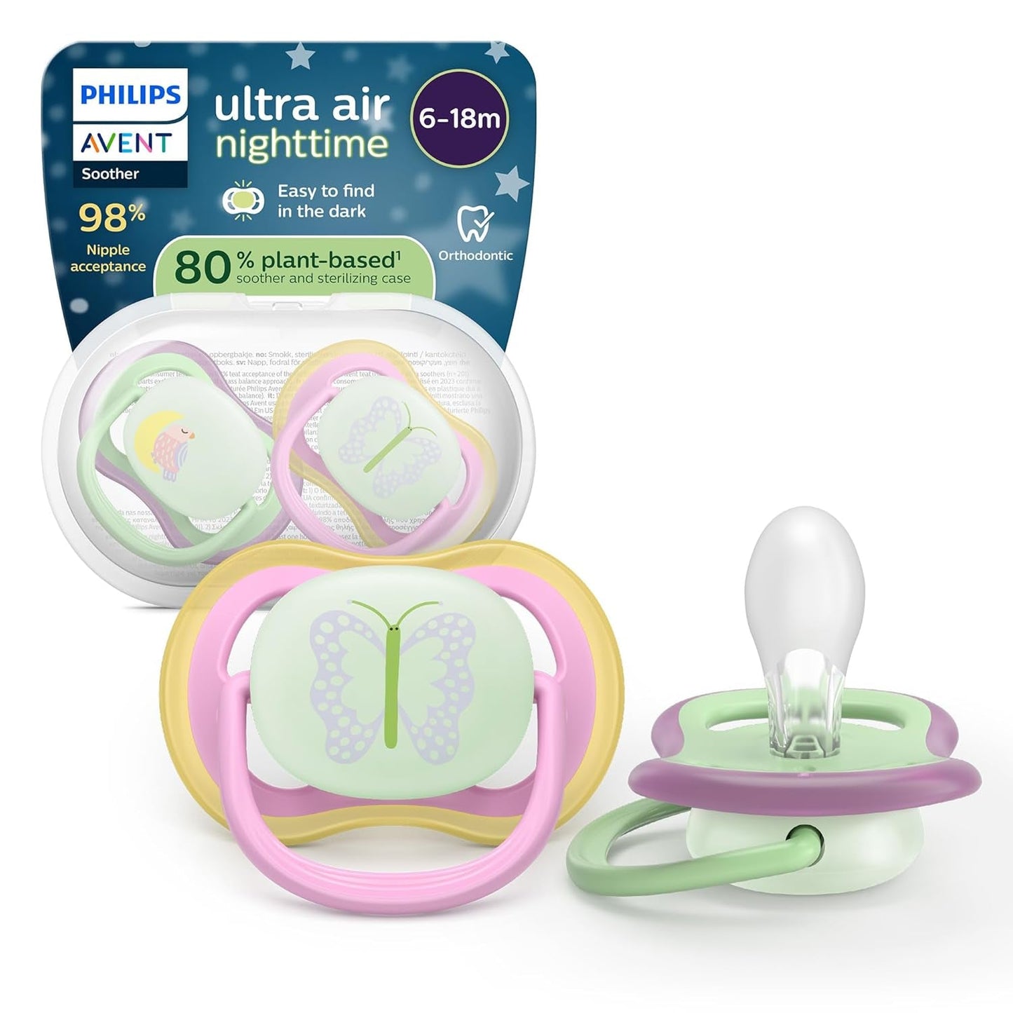 Philips AVENT ultra air-fopspenen - verpakking van 4 BPA-vrije, ademende fopspenen voor baby's van 6-18 maanden, inclusief draagtas en sterilisatie, schildpad-/walvispatroon (model SCF085/66)