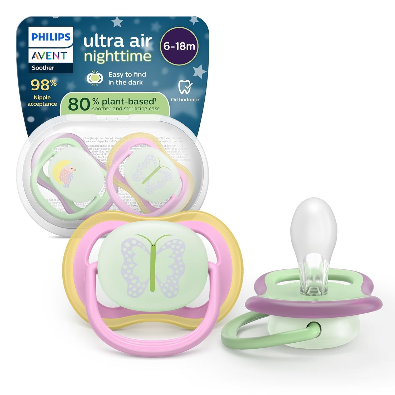 Philips AVENT ultra air-fopspenen - verpakking van 4 BPA-vrije, ademende fopspenen voor baby's van 6-18 maanden, inclusief draagtas en sterilisatie, schildpad-/walvispatroon (model SCF085/66)