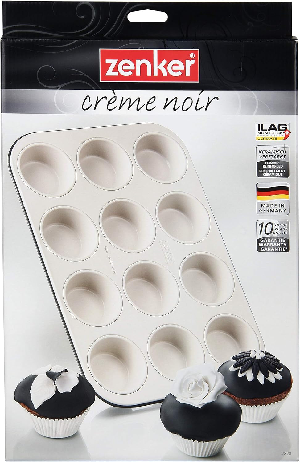 Zenker 12 muffins, diameter Ø 7 cm CREME NOIR, Bakplaat voor muffins met antiaanbaklaag versterkt met keramiek Vormen en bakplaten Naty Shop