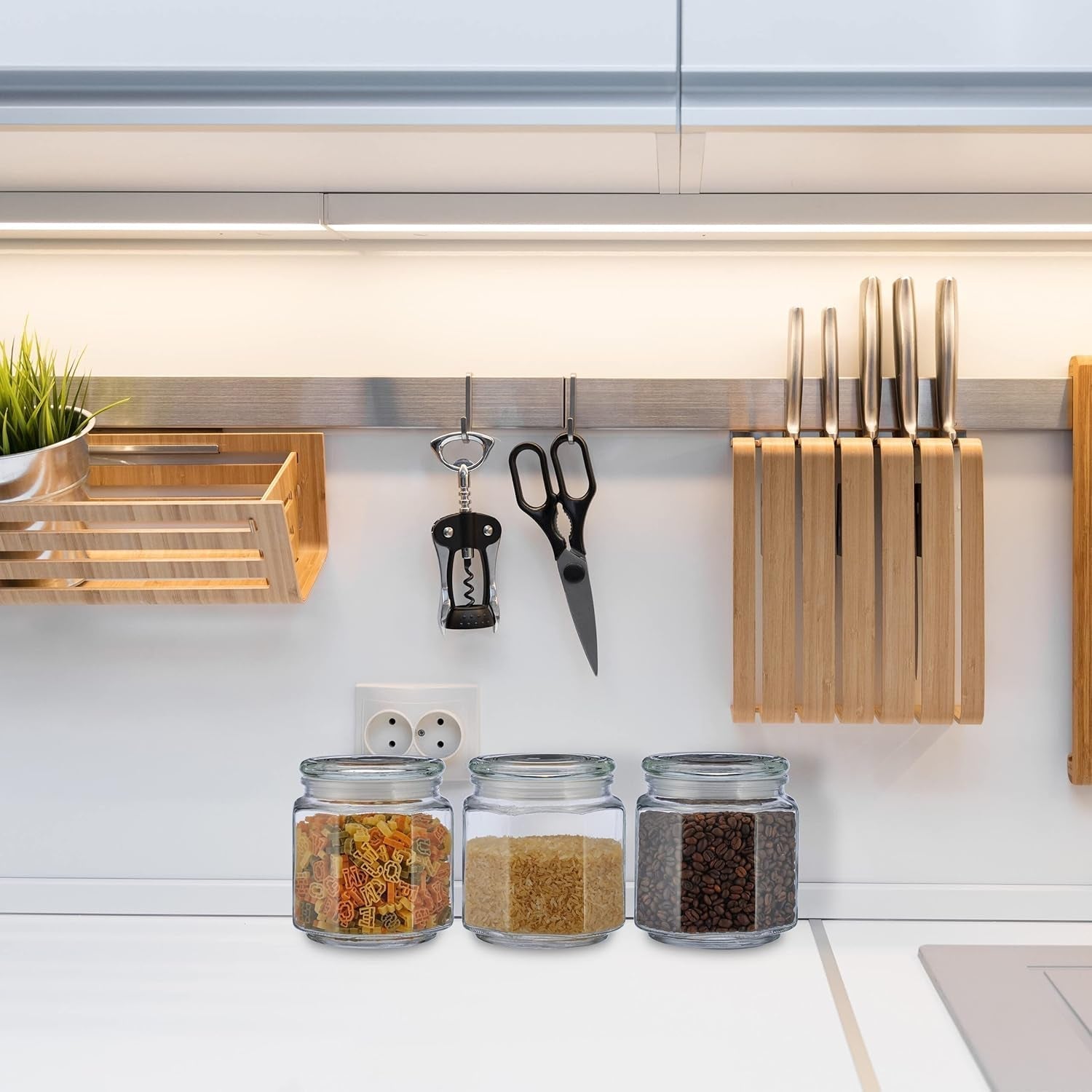 Relaxdays Voorraadpotten met deksel Set van 6 glazen achthoekige voorraadpotten van 1,3 liter Luchtdichte glazen containers Heldere voedselbewaardozen Naty Shop