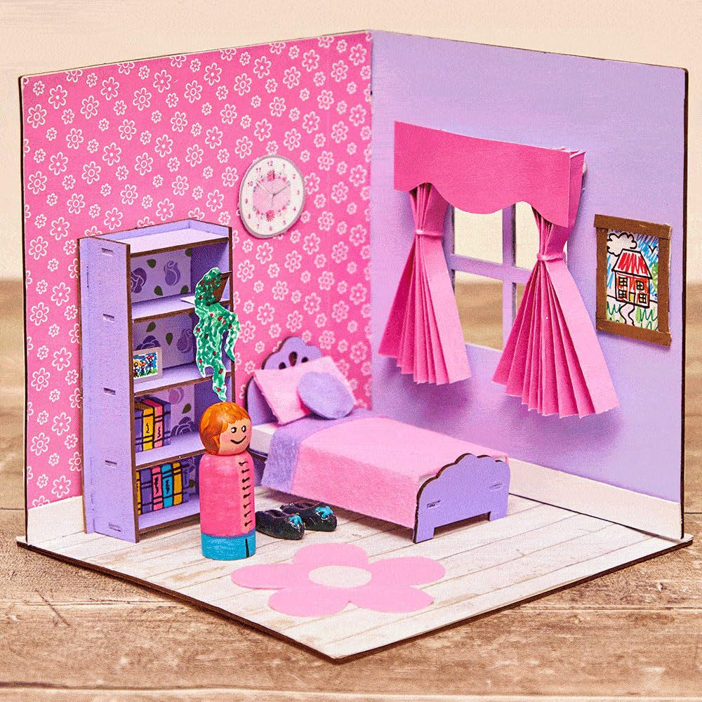 Baker Ross FN255 mini houten poppenhuispakket - 1-delig poppenhuispakket voor kinderen DIY-knutselpakket