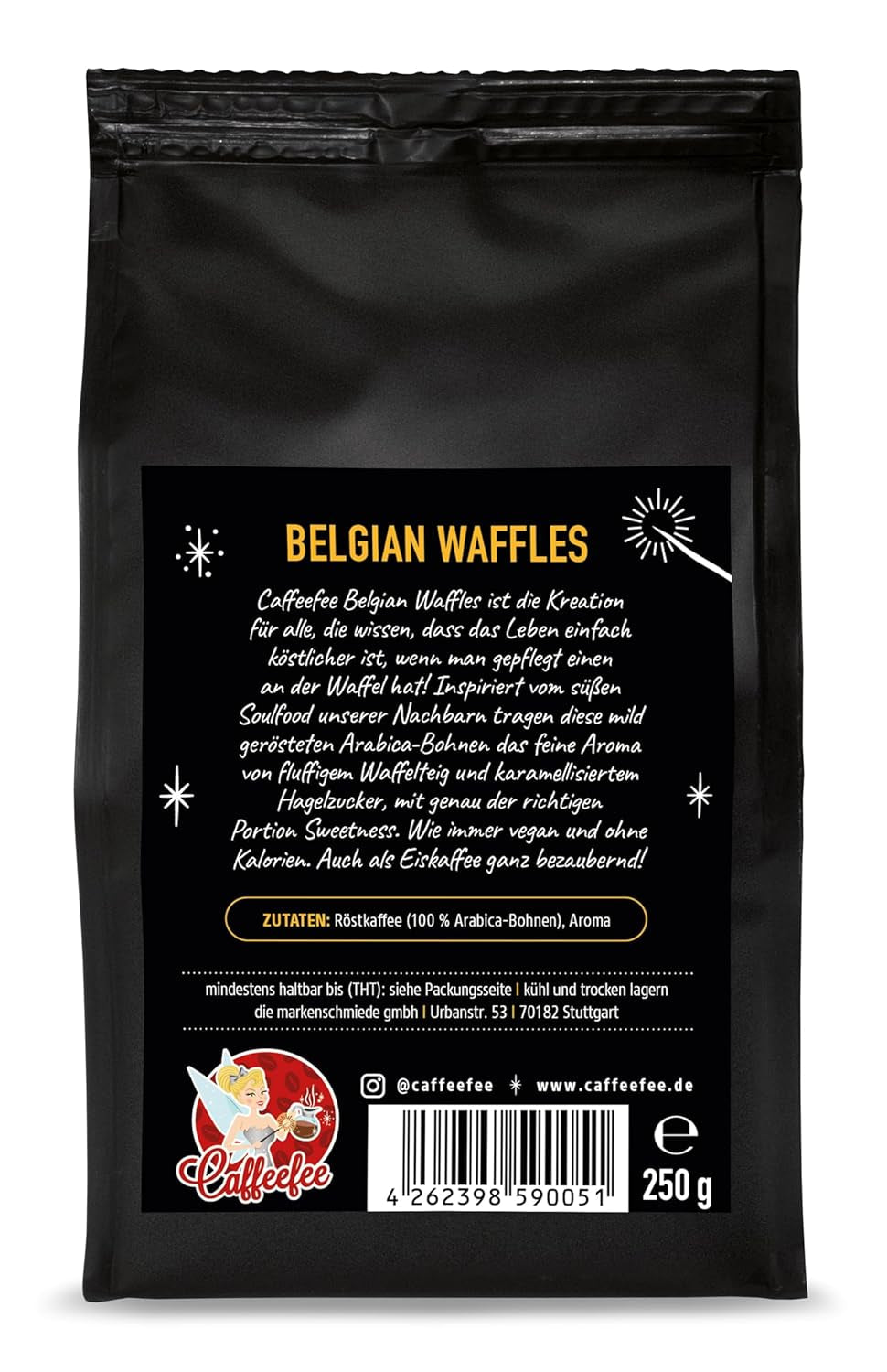 Caffeefee Belgische Wafels Bohnen, 250 g, aromatisierter Röstkaffee