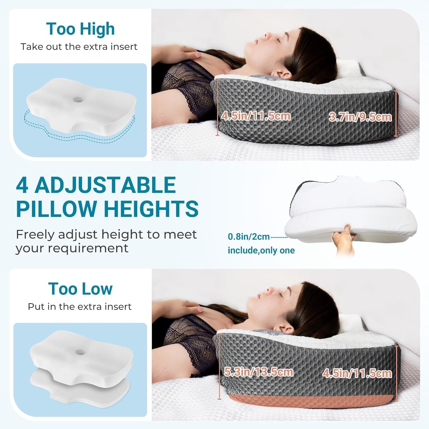 Elviros Memory Foam Orthopedisch kussen Nekpijnkussen Slaapkussen Ergonomisch nekkussen Neksteunkussen Anti-snurkkussen voor zijslapers Buikslapers Witte cervicale orthopedische kussens Naty Shop