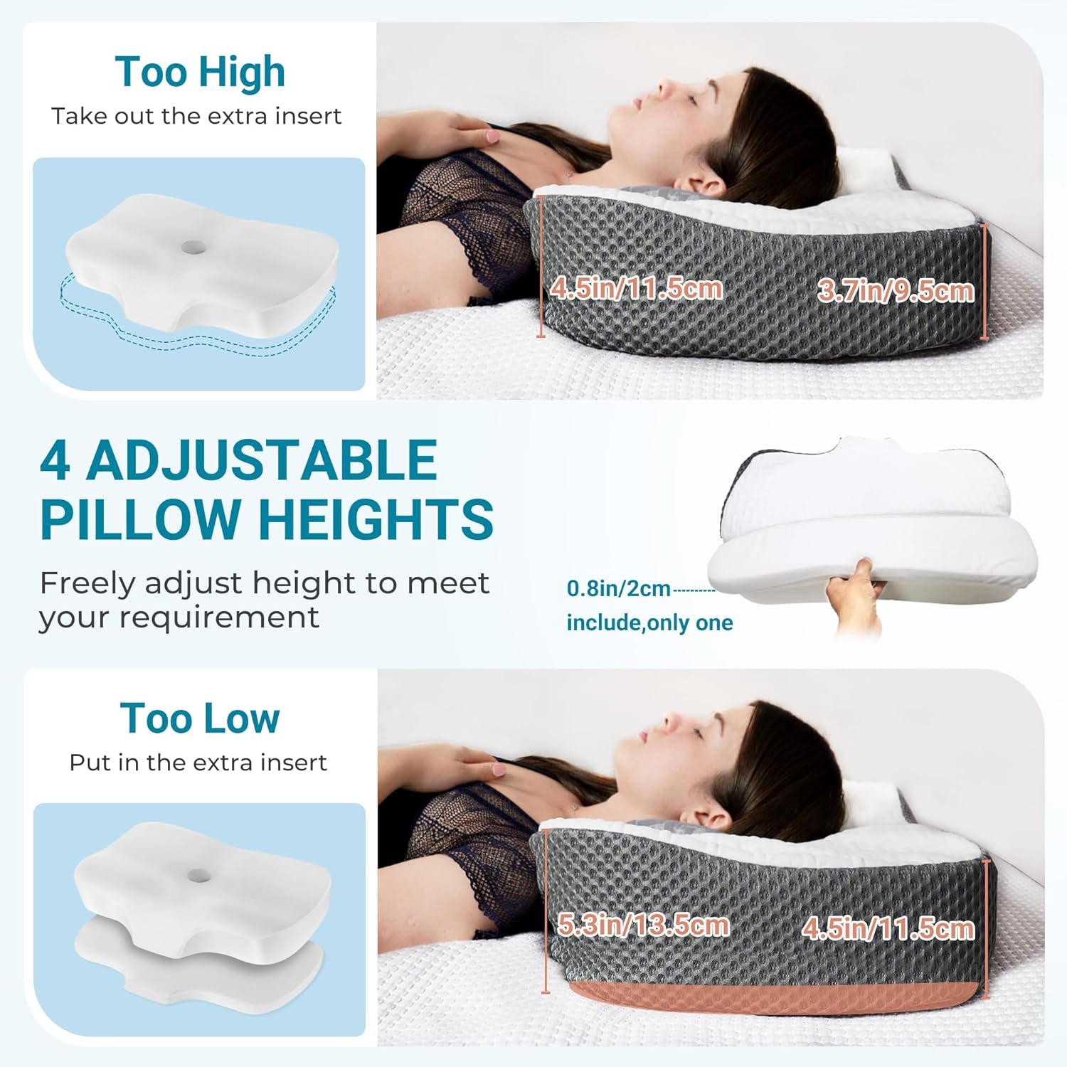 Elviros Memory Foam Orthopedisch kussen Nekpijnkussen Slaapkussen Ergonomisch nekkussen Neksteunkussen Anti-snurkkussen voor zijslapers Buikslapers Witte cervicale orthopedische kussens Naty Shop