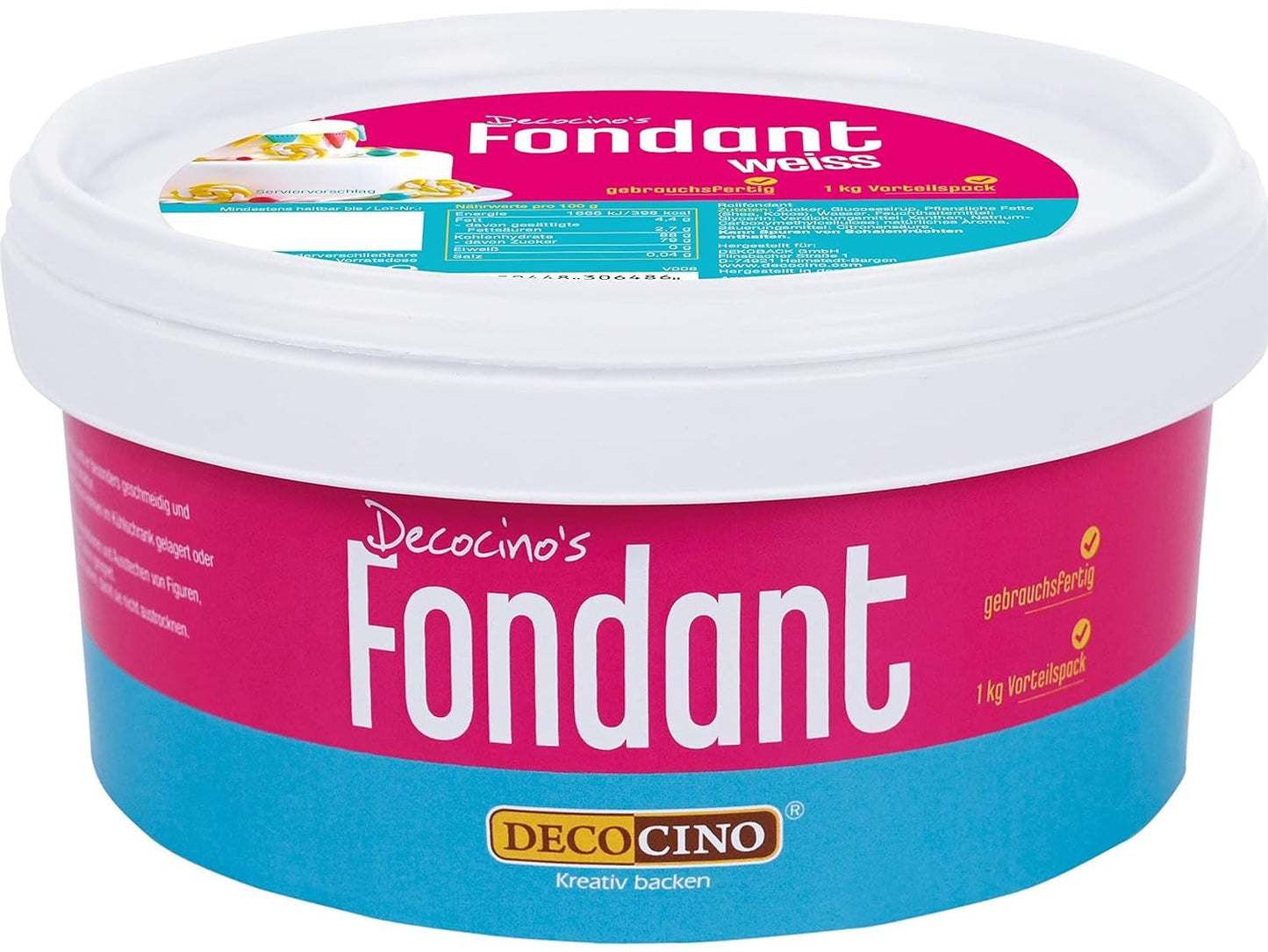 DECOCINO witte fondant - voordeelverpakking van 7 kilogram - ideaal voor het decoreren van taarten, taarten, cake pops - vegan en lactosevrij Naty Shop suikerpasta 1 kg