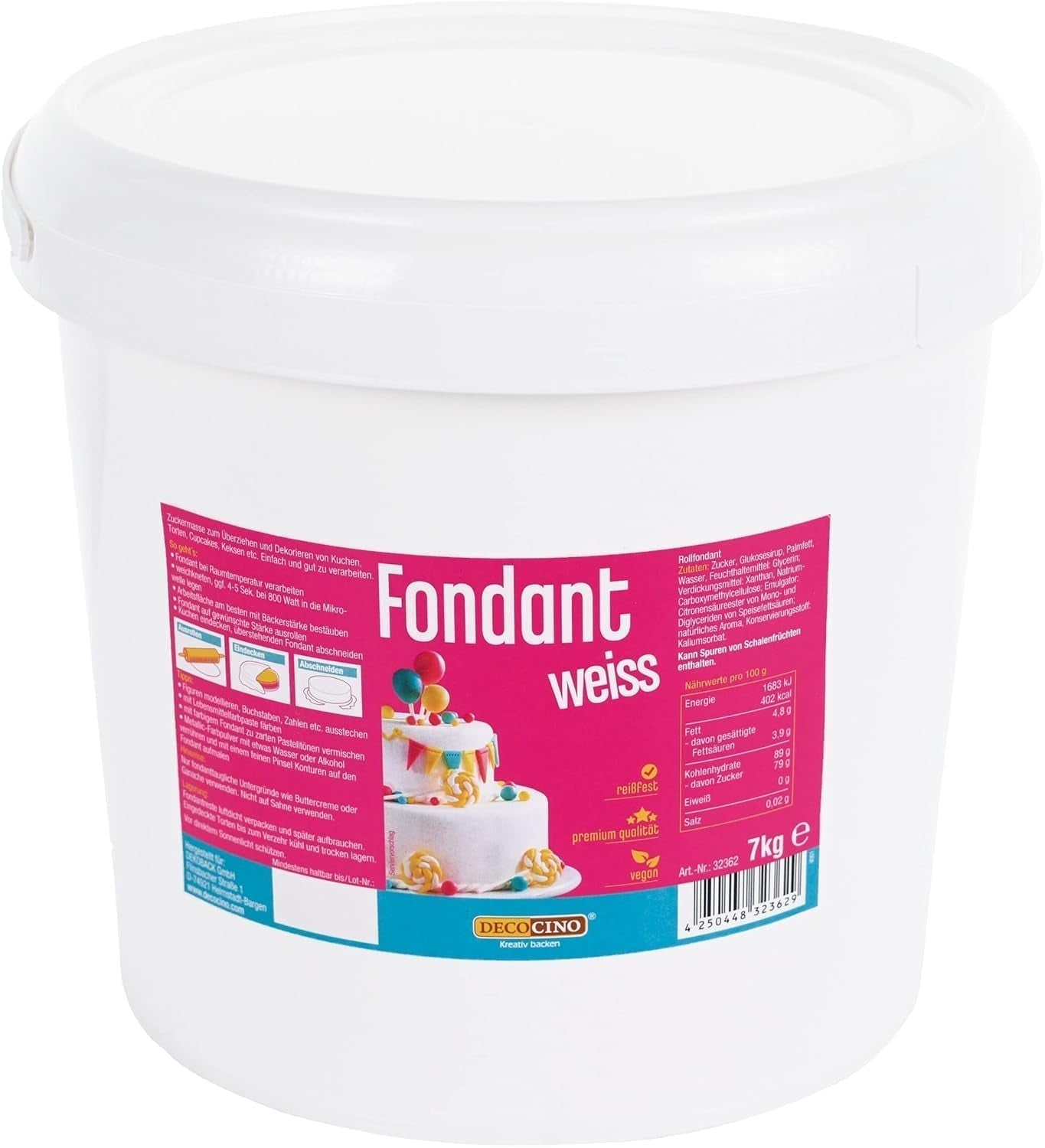DECOCINO witte fondant - voordeelverpakking van 7 kilogram - ideaal voor het decoreren van taarten, taarten, cake pops - vegan en lactosevrij Naty Shop Suikerpasta 7 Kg