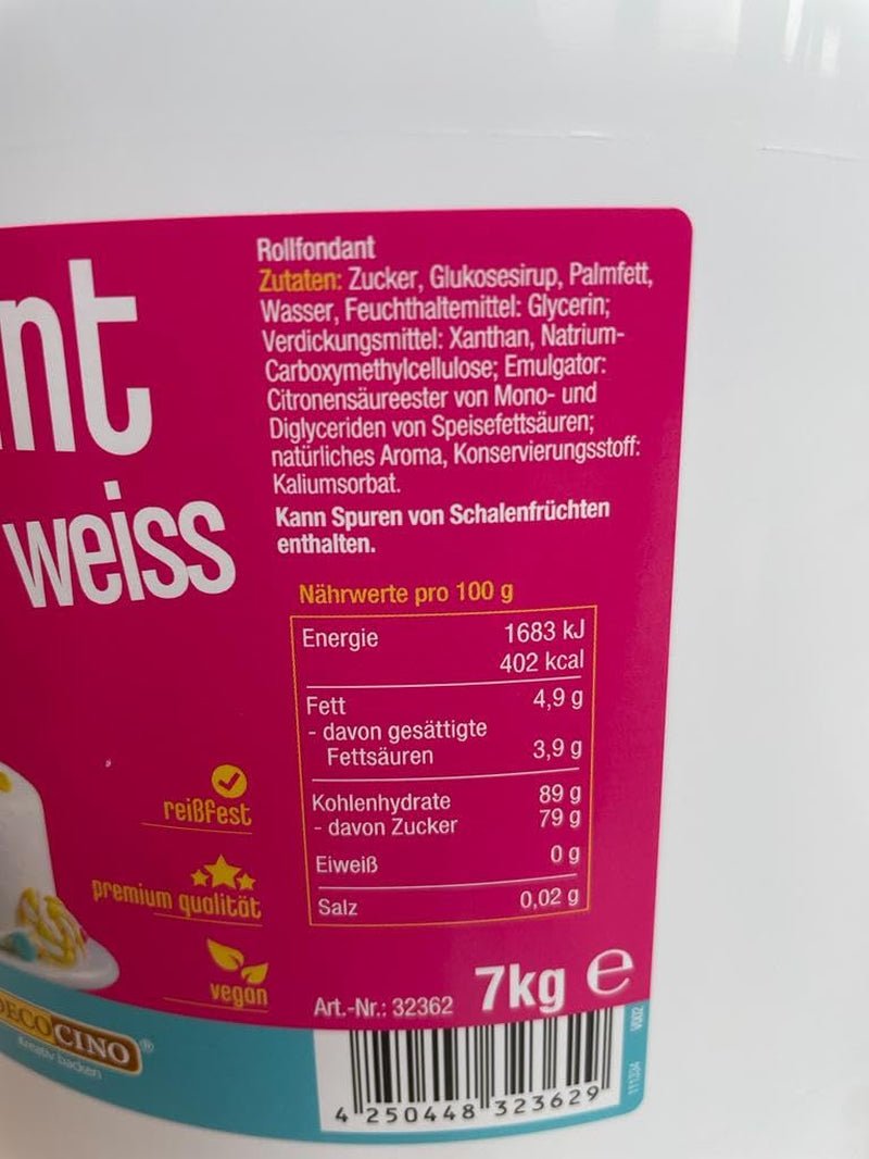 DECOCINO witte fondant - voordeelverpakking van 7 kilo - ideaal voor het decoreren van taarten, taarten, cake pops - vegan en lactosevrij Suikerpasta Naty Shop