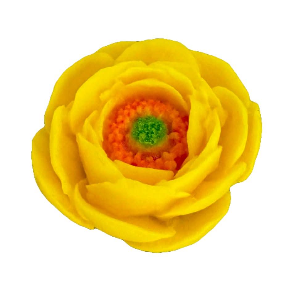 Eetbare suikerdecoratie, gele pioendecoraties van Sugar Paste Nati Shop