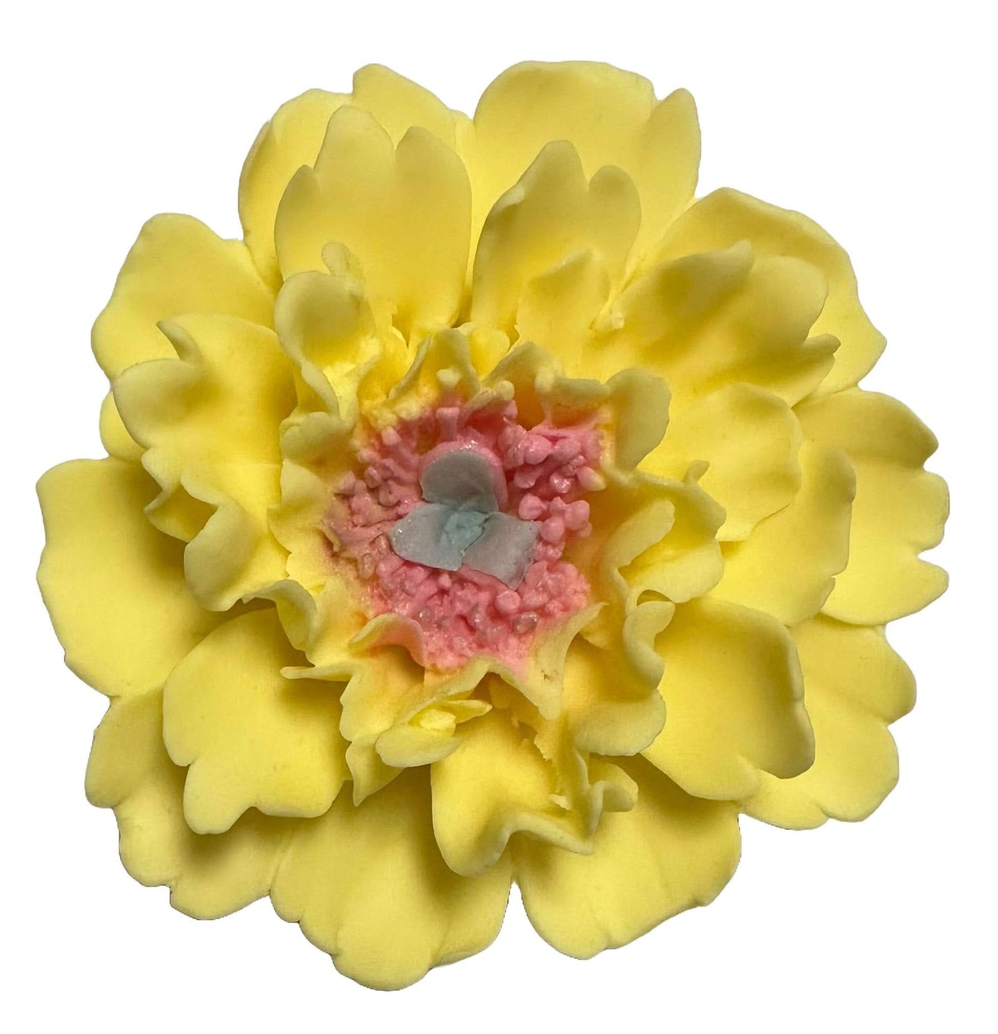 Eetbare suikerdecoratie, gele pioendecoraties van Sugar Paste Nati Shop