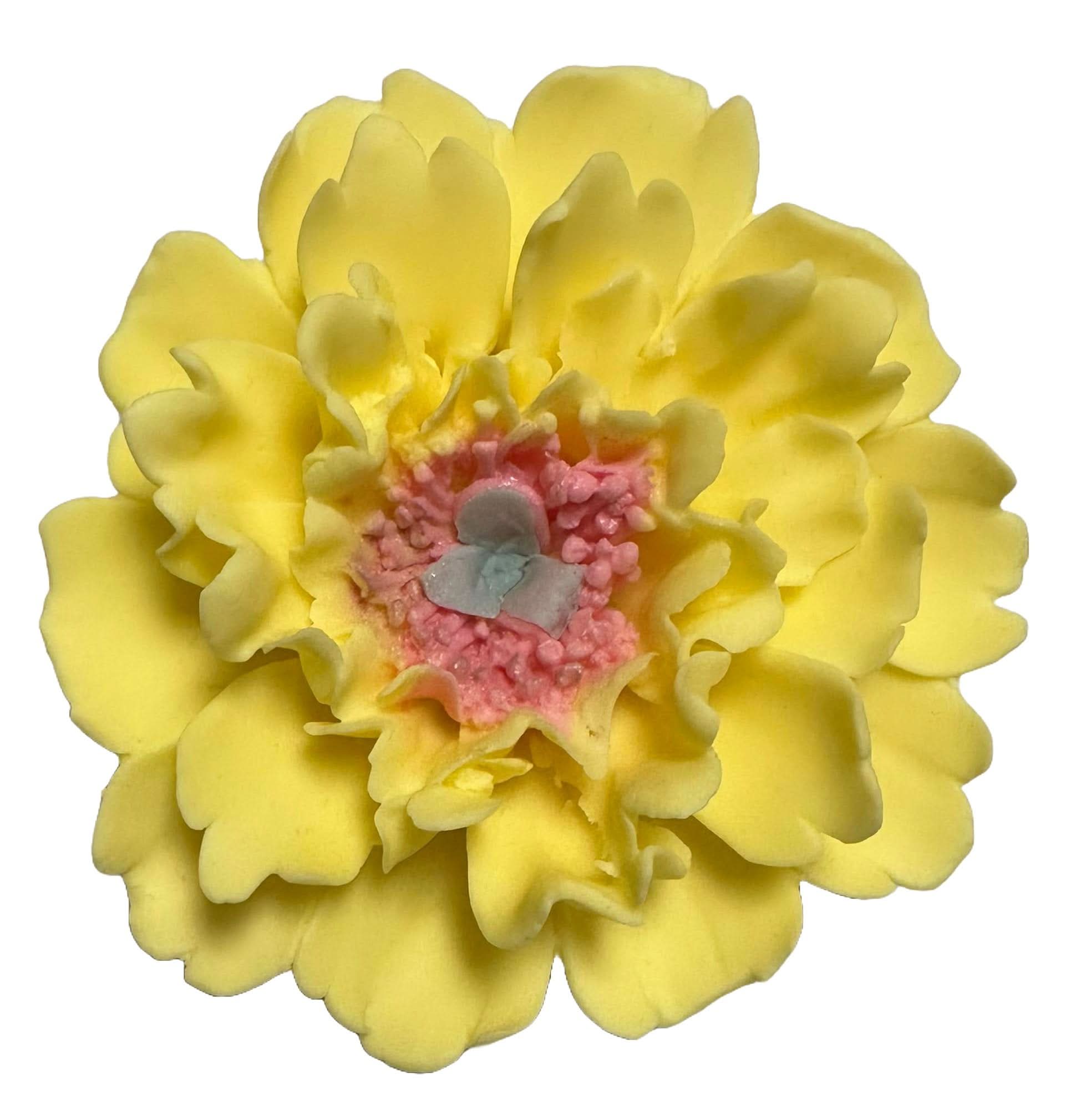 Eetbare suikerdecoratie, gele pioendecoraties van Sugar Paste Nati Shop
