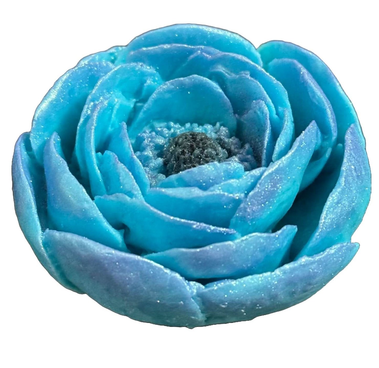 Eetbare suikerdecoratie, turquoise pioenroosdecoraties van Sugar Paste Nati Shop