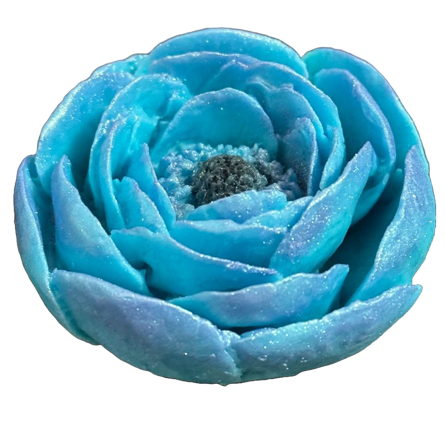 Eetbare suikerdecoratie, turquoise pioenroosdecoraties van Sugar Paste Nati Shop