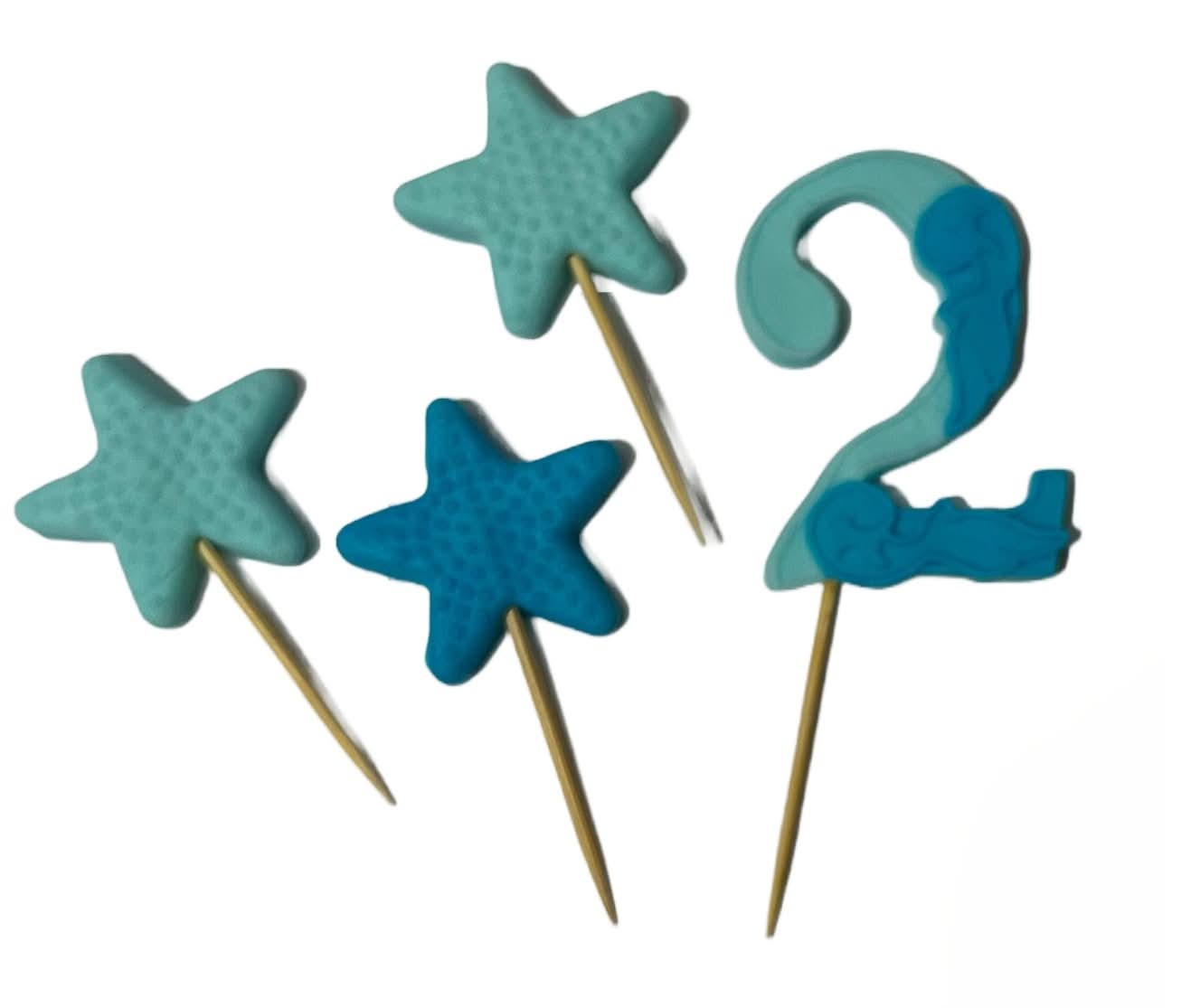 Eetbare suikerdecoratie, nummer 2, blauw/blauwe decoraties van Sugar Paste Nati Shop