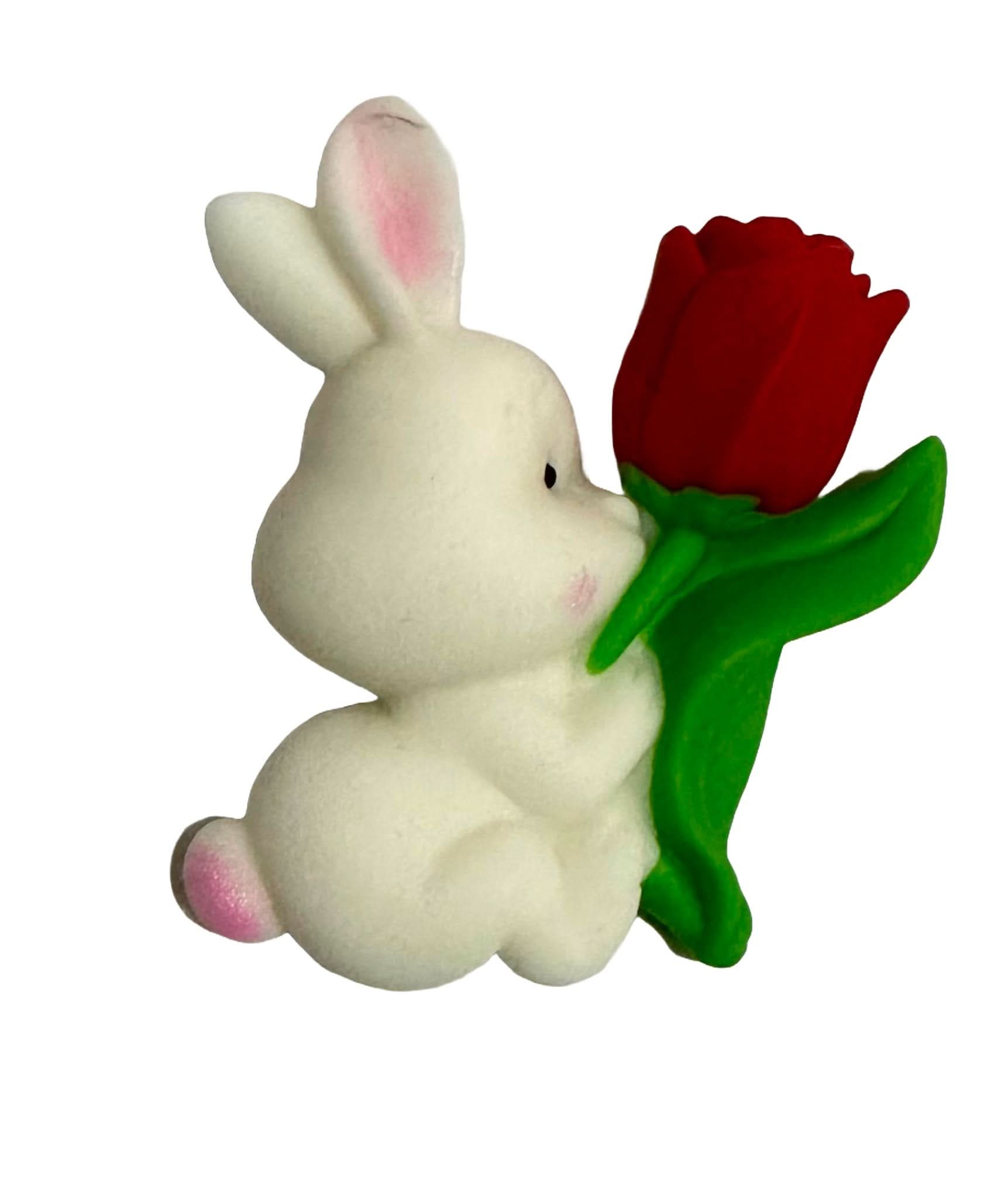 Eetbare suikerdecoratie, Konijntje met rode tulp Decoraties van Sugar Paste Nati Shop