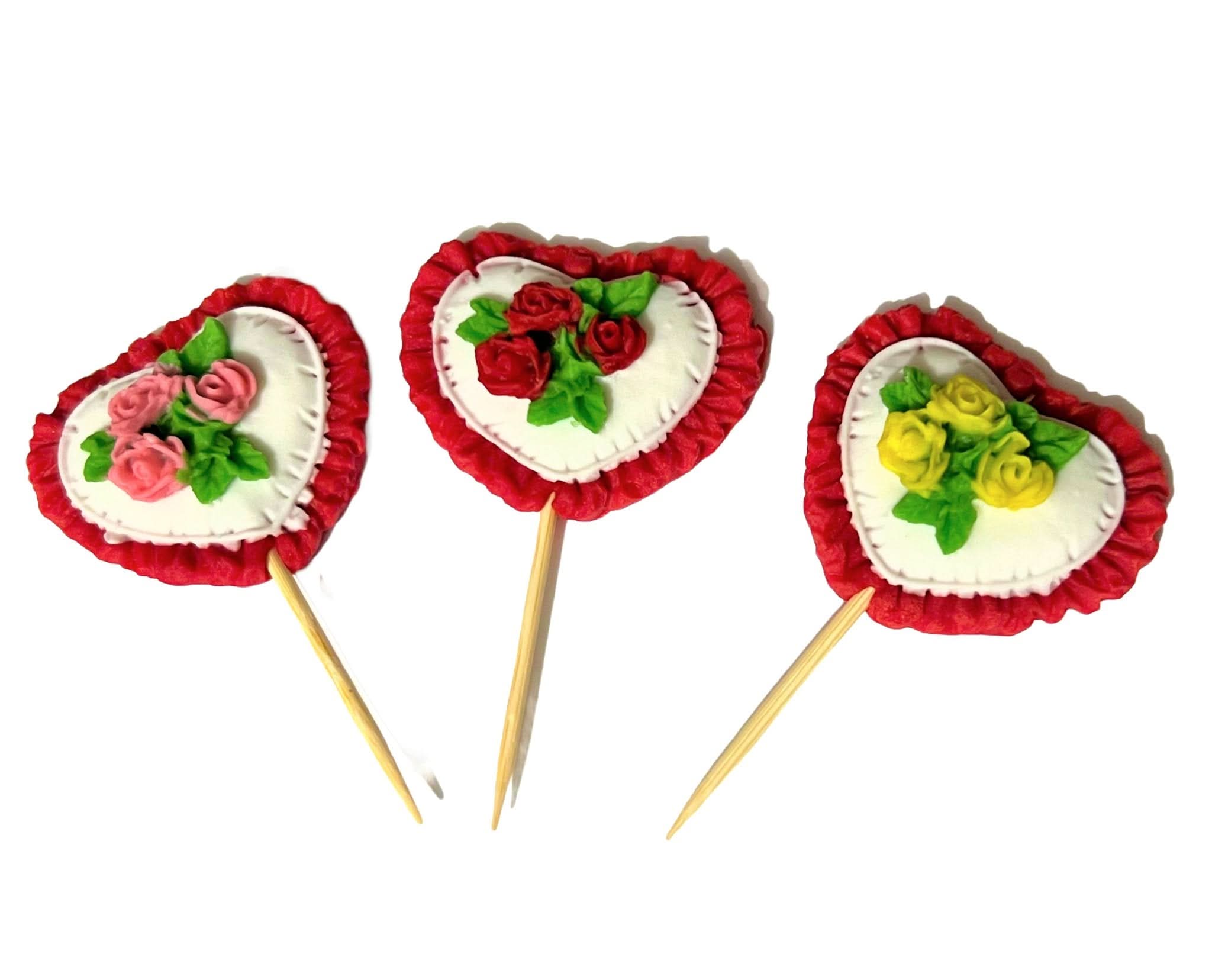 Eetbare suikerdecoratie, harten met rozen Decoraties van Sugar Paste Nati Shop