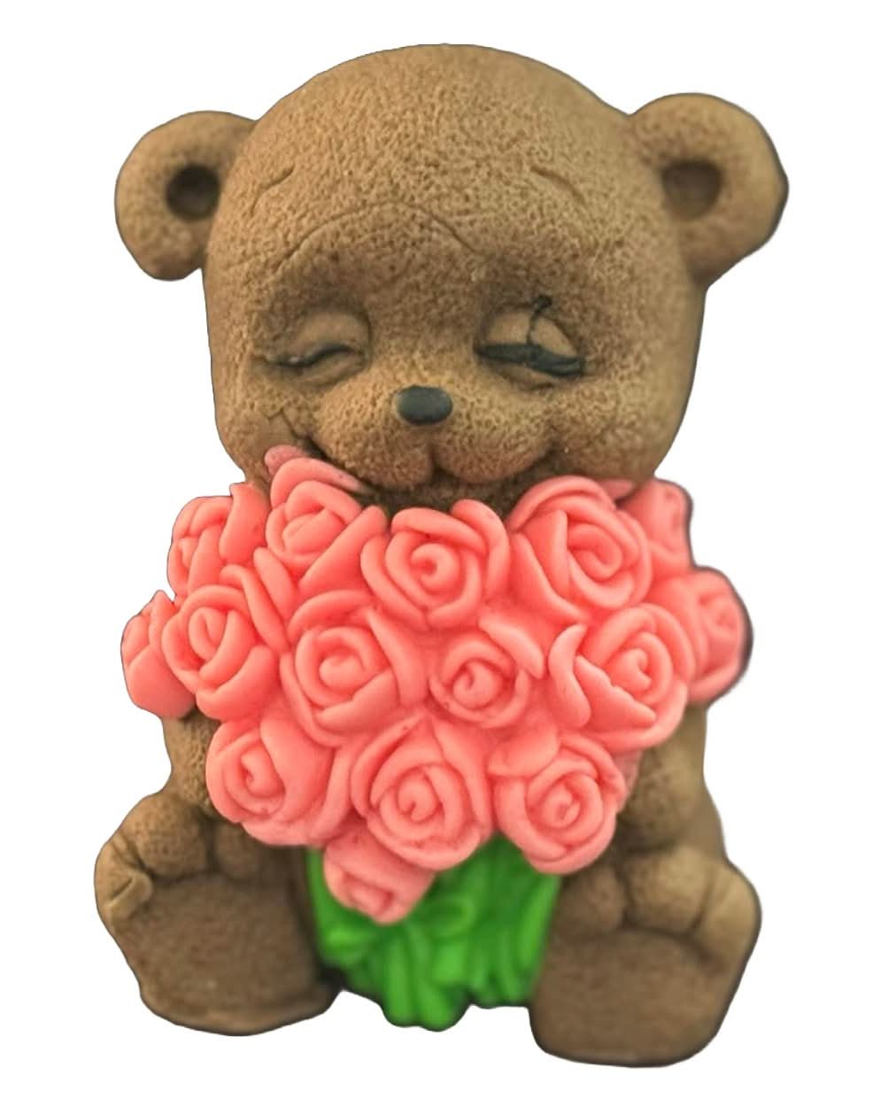 Eetbare suikerdecoratie, Beer met een boeket rozen Decoraties van Sugar Paste Nati Shop